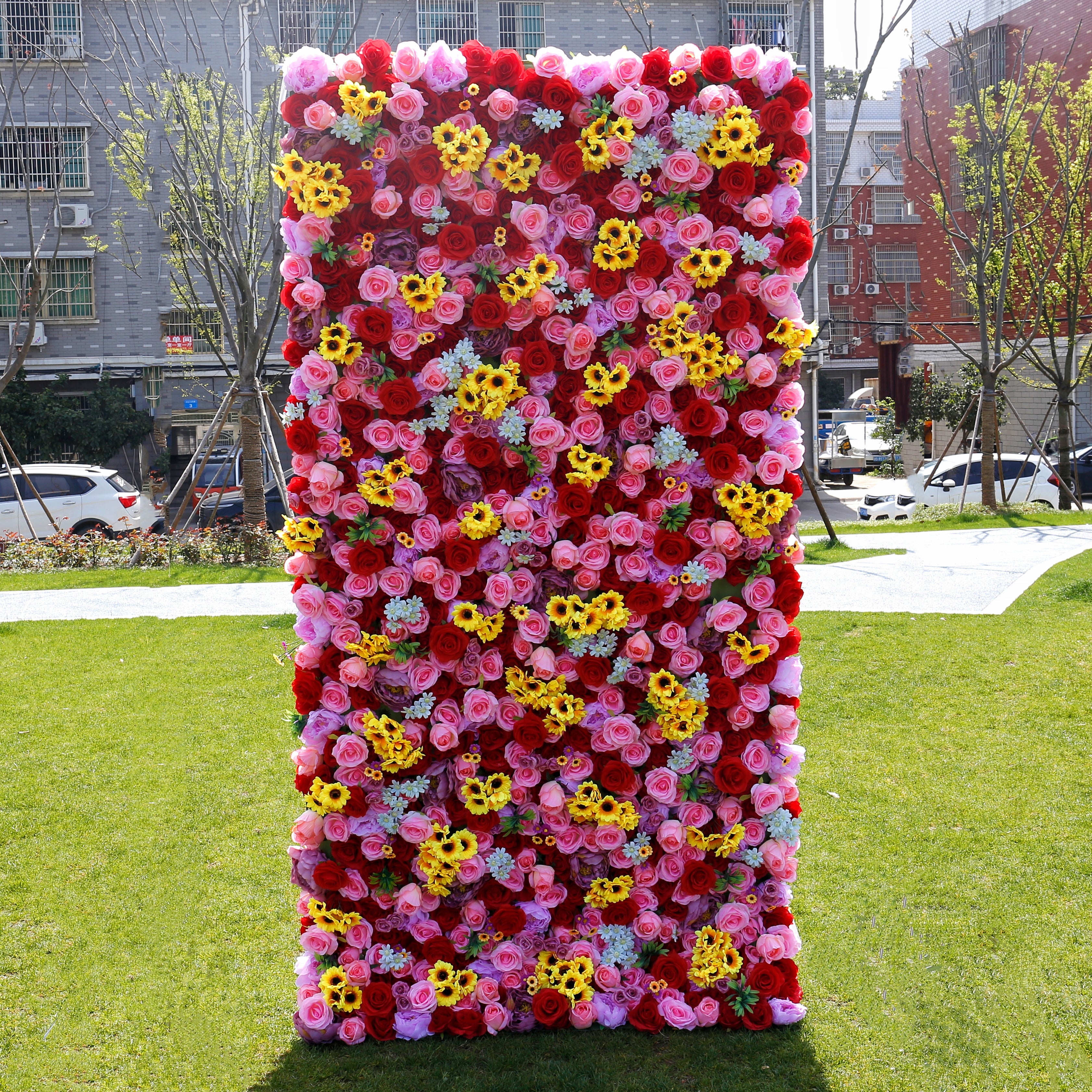 Red Pink Sunflower Flower Wall Panel Backdrop For Wedding Decor ACFW-009