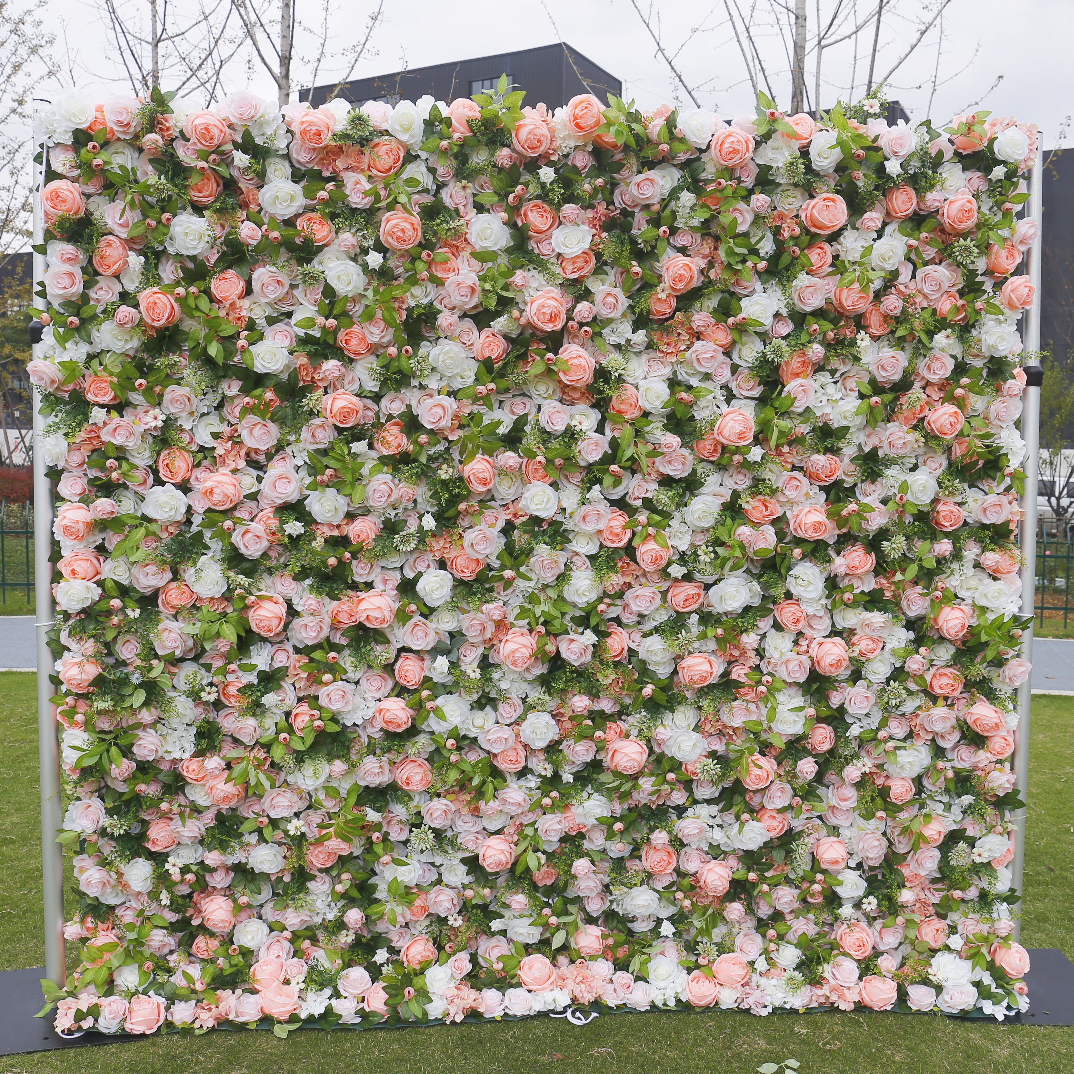 3D White Silk Rose Pink Cloth Peony Artificial Hanging Flower Wall ACFW-012