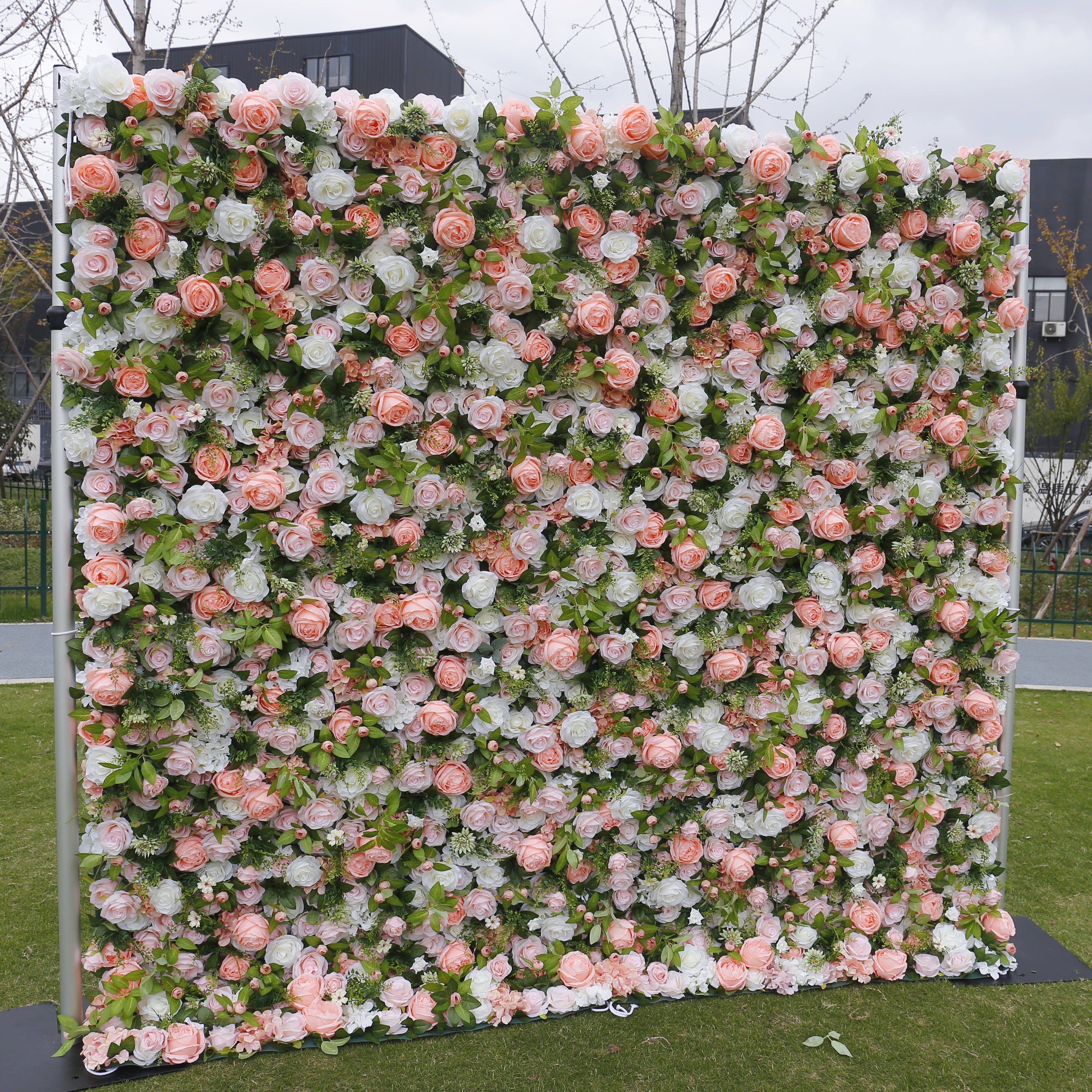 3D White Silk Rose Pink Cloth Peony Artificial Hanging Flower Wall ACFW-012