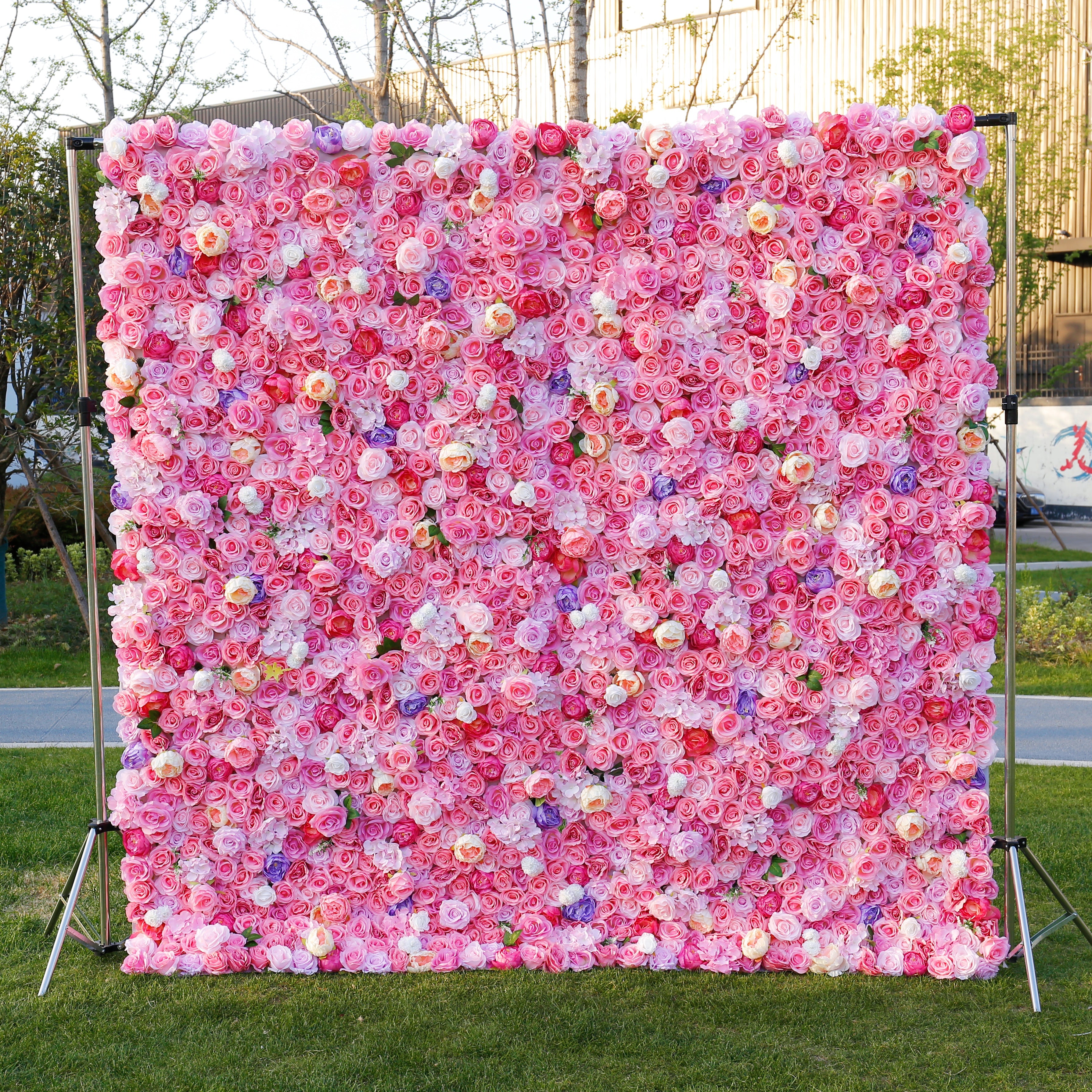 Silk Pink Rose 5D Roll-Up Artificial Flower Wall Events Decor ACFW-013