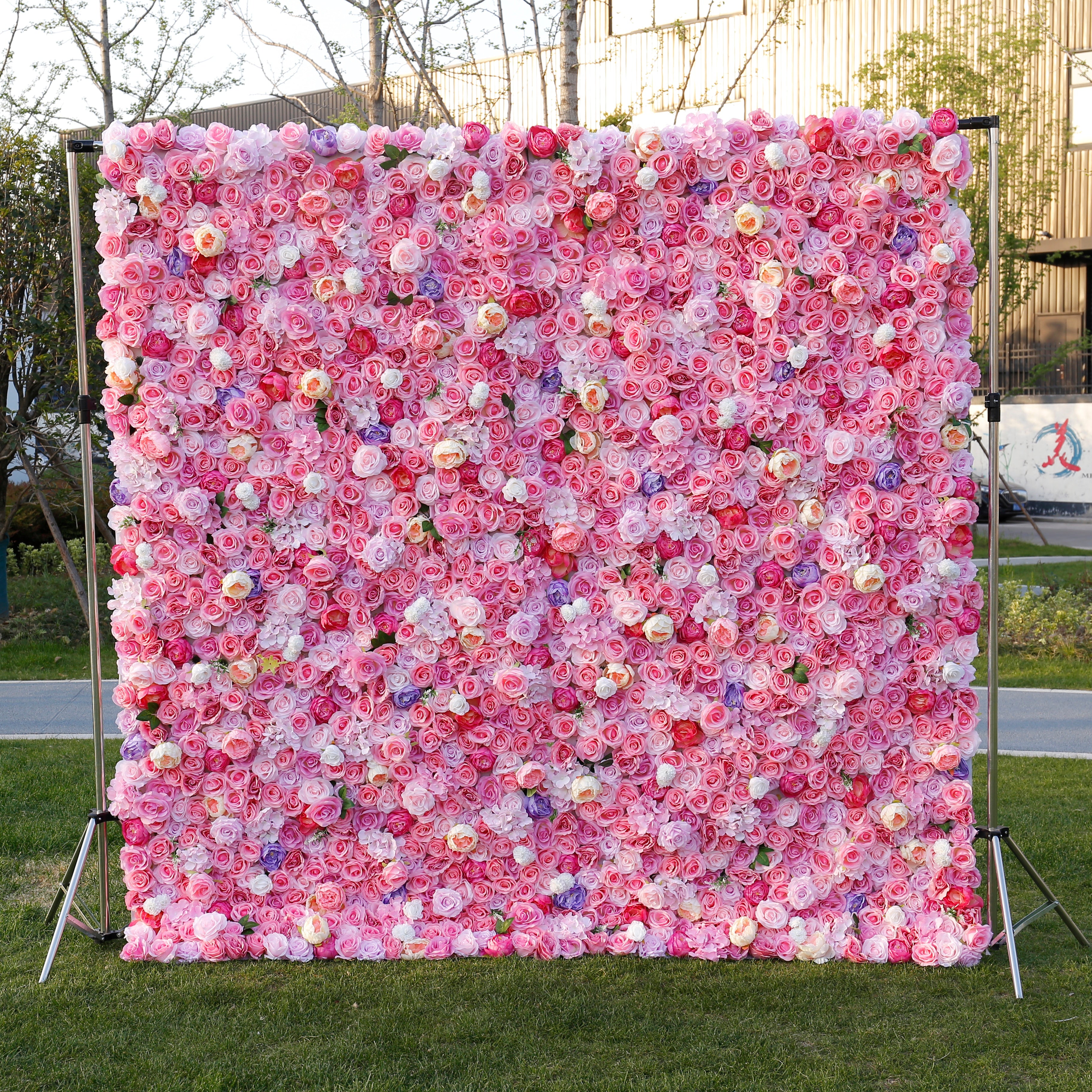 Silk Pink Rose 5D Roll-Up Artificial Flower Wall Events Decor ACFW-013