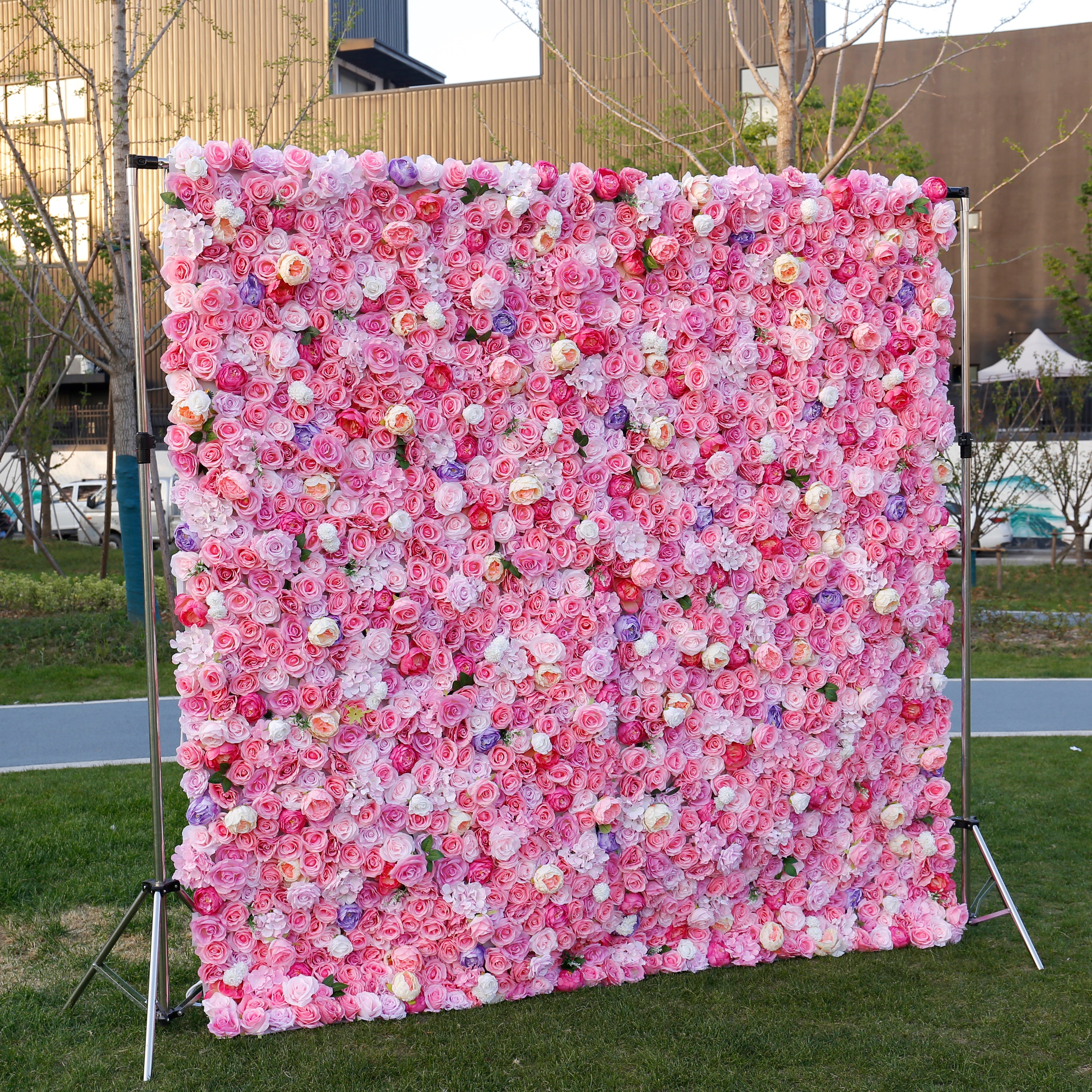 Silk Pink Rose 5D Roll-Up Artificial Flower Wall Events Decor ACFW-013