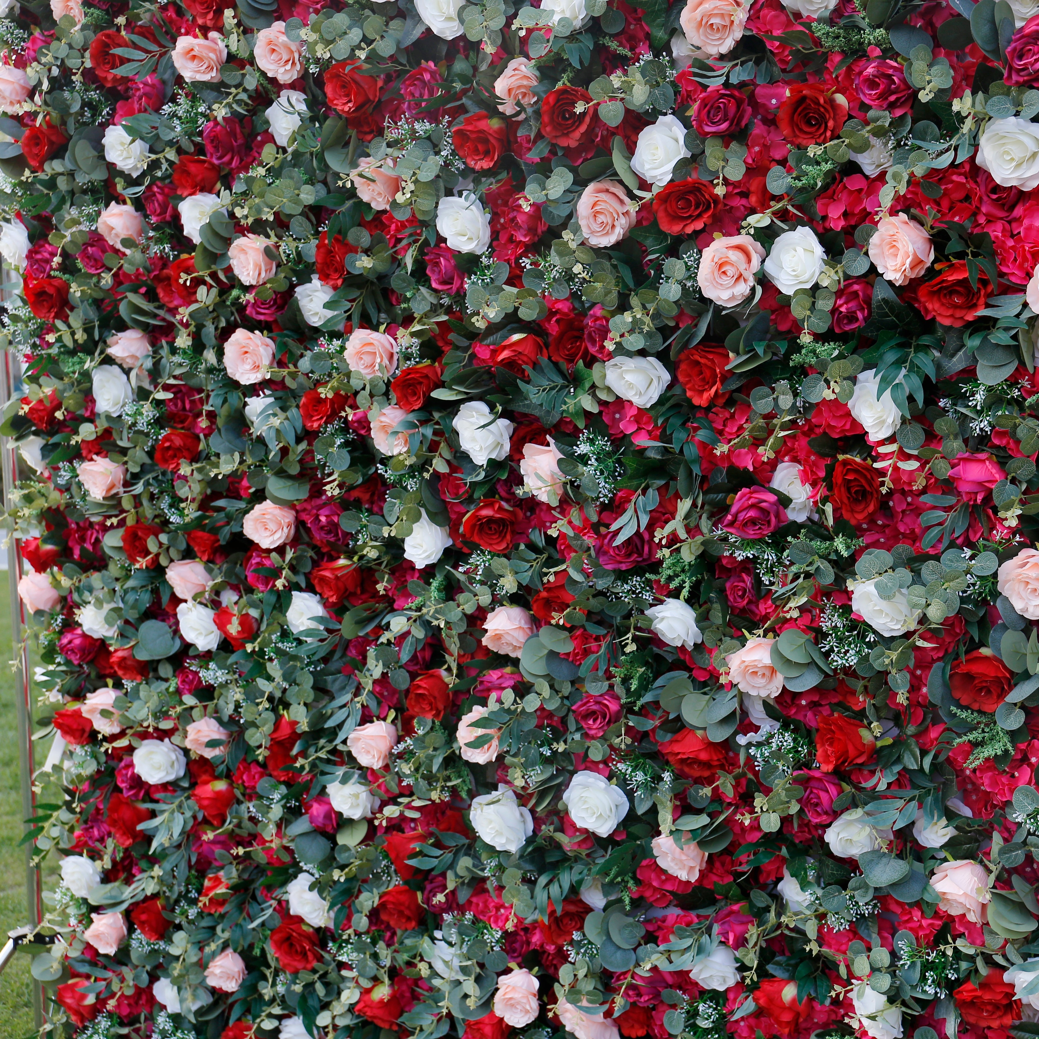 Romantic Red Fabric Rose Greenery Artificial Flower Wall Backdrop ACFW-014
