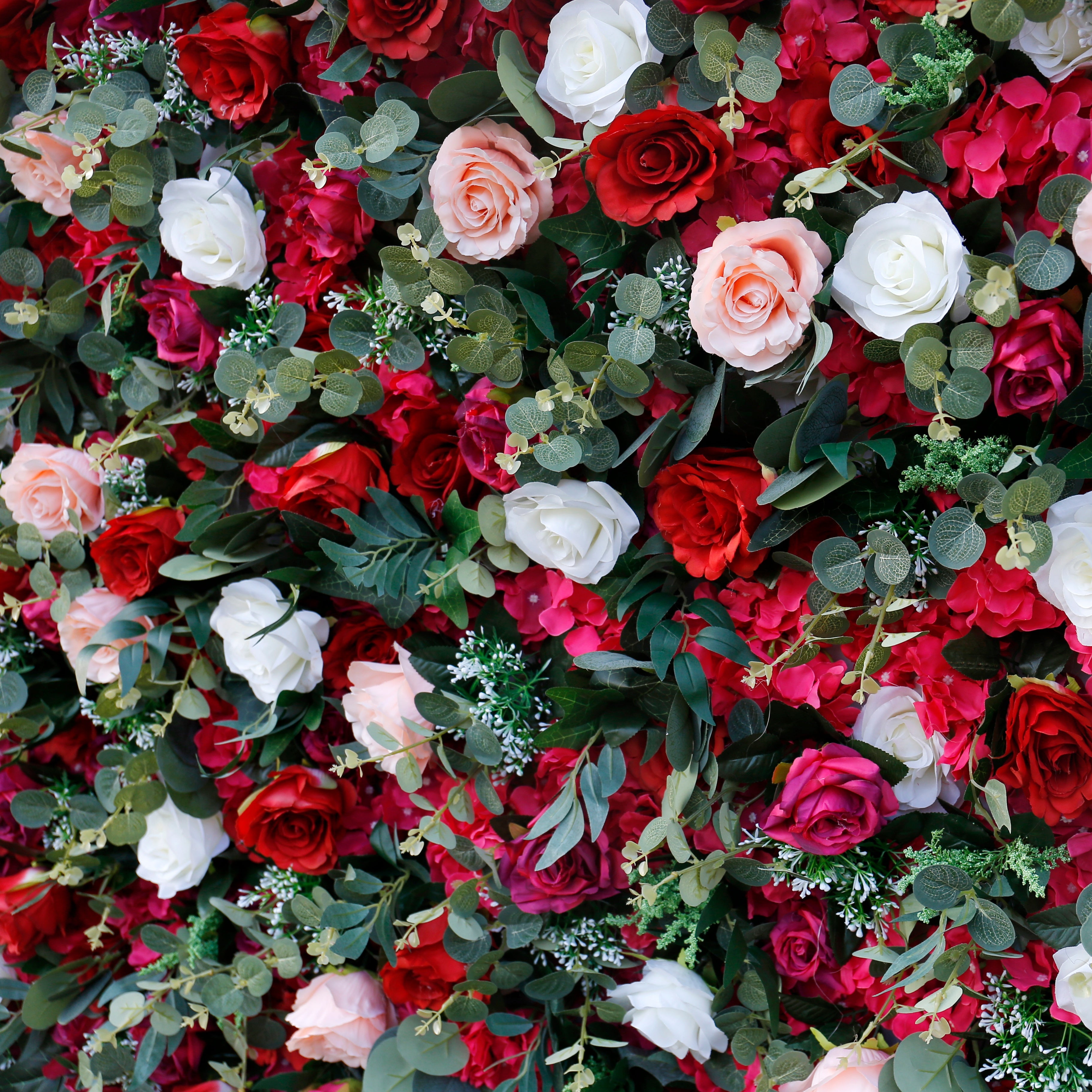 Romantic Red Fabric Rose Greenery Artificial Flower Wall Backdrop ACFW-014