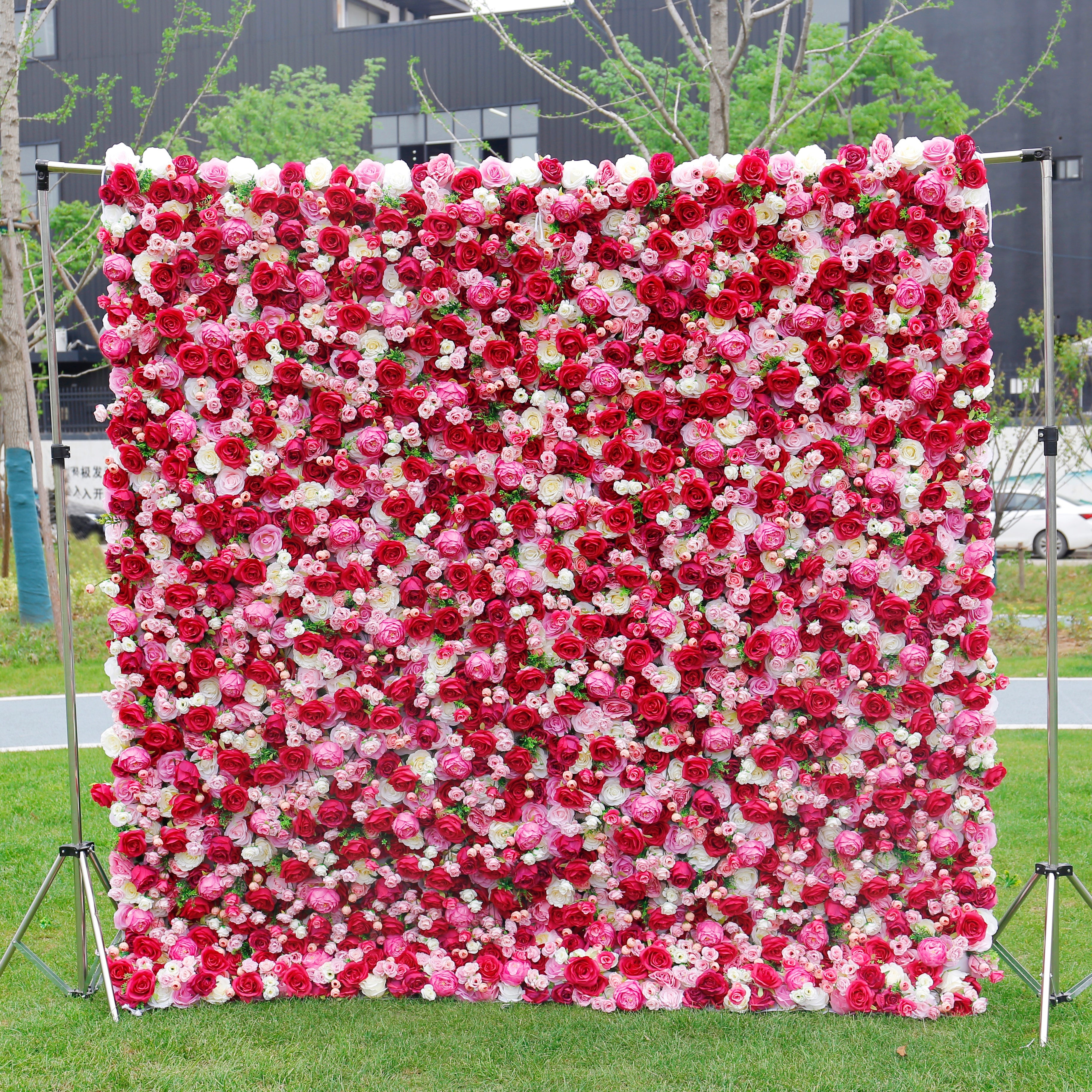 5D Artificial Red Pink White Rose Roll Up Curtain Flower Wall ACFW-016
