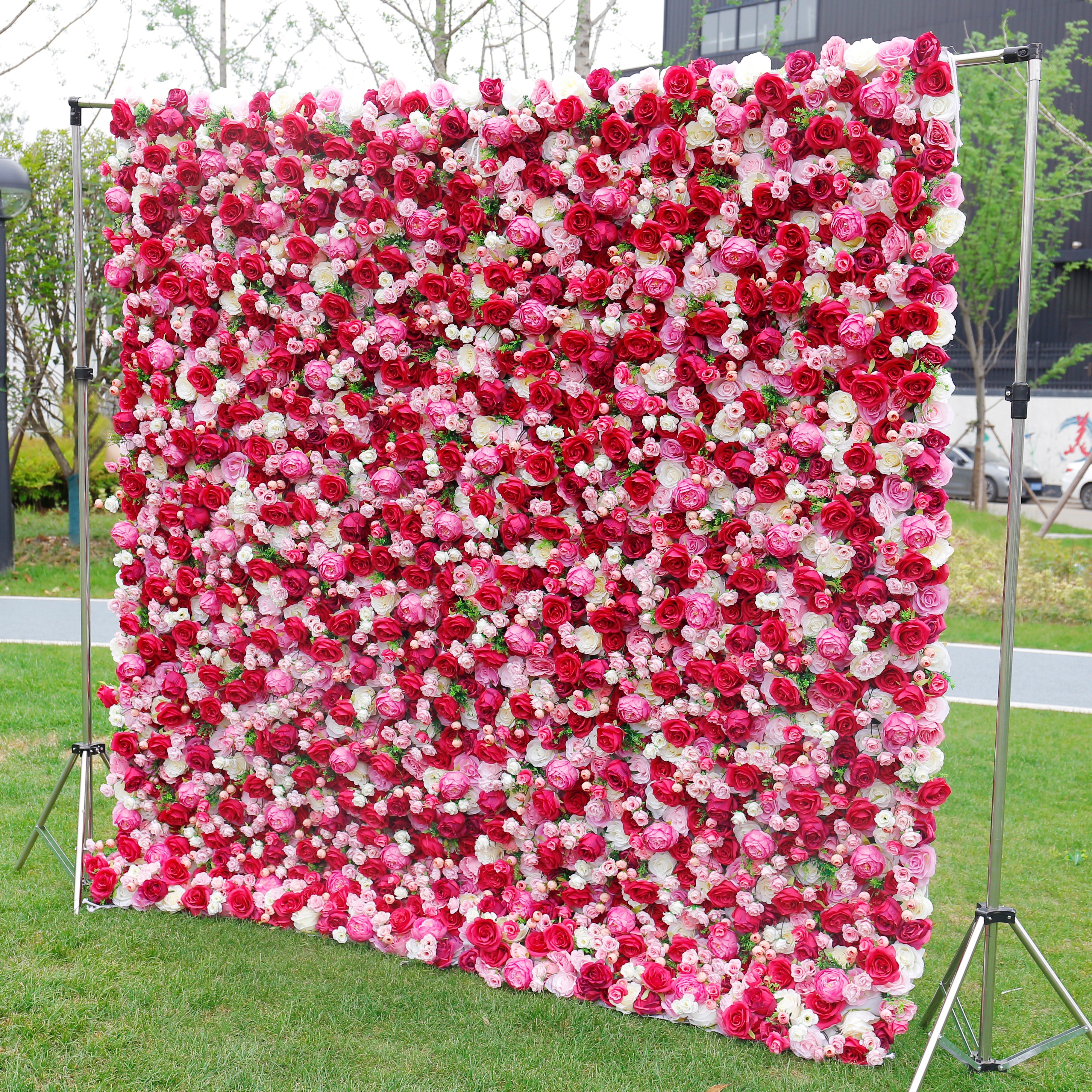 5D Artificial Red Pink White Rose Roll Up Curtain Flower Wall ACFW-016