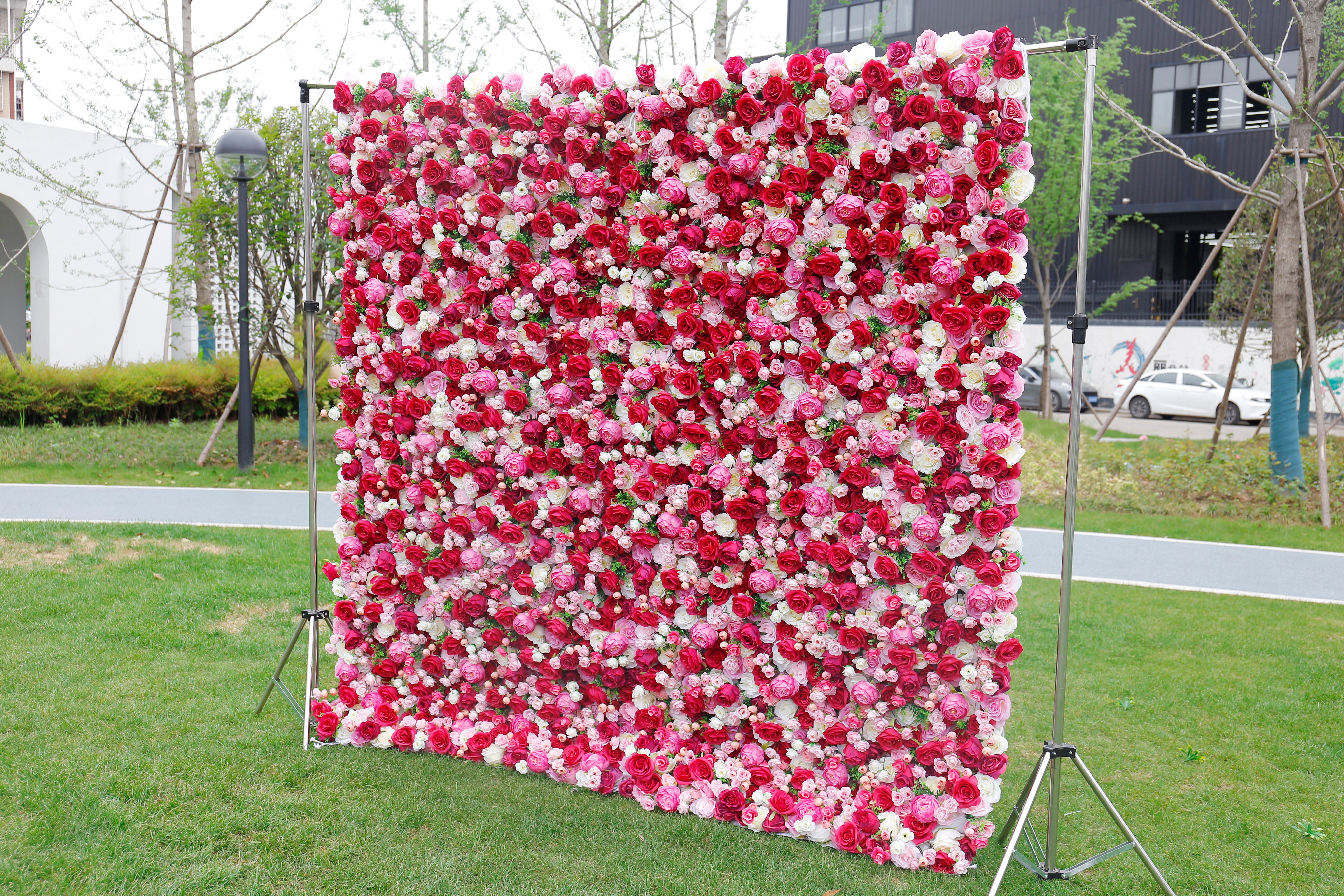 5D Artificial Red Pink White Rose Roll Up Curtain Flower Wall ACFW-016