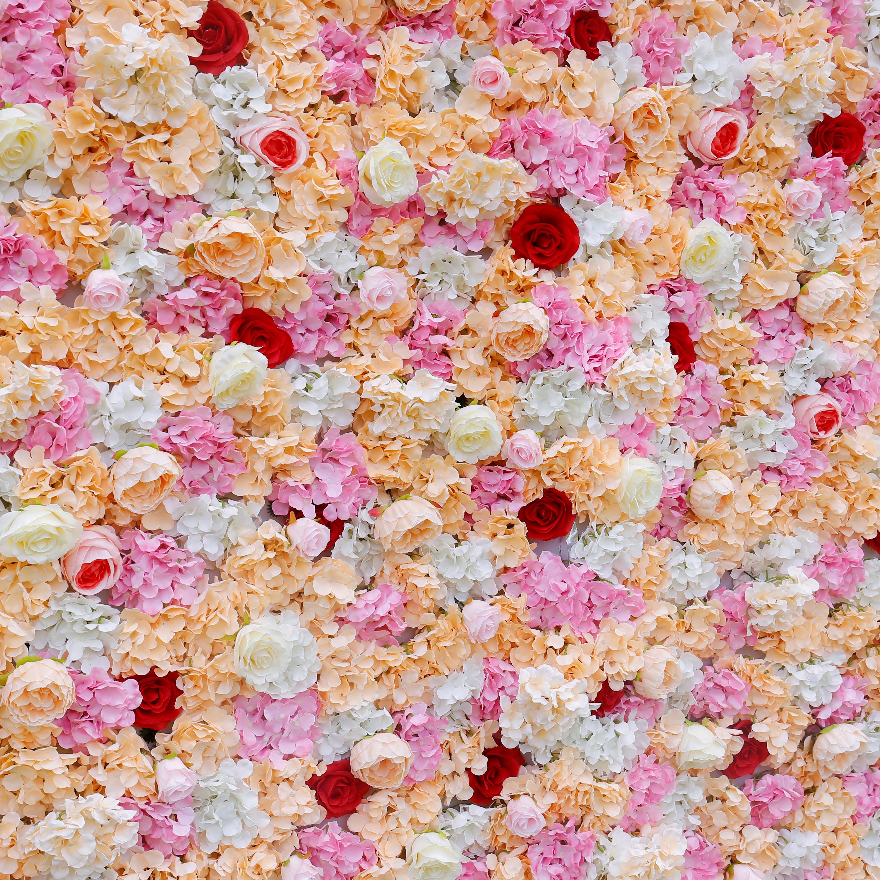 5D Pink Yellow Fabric Rose Hydrangea Faux Roll Up Flower Wall ACFW-018