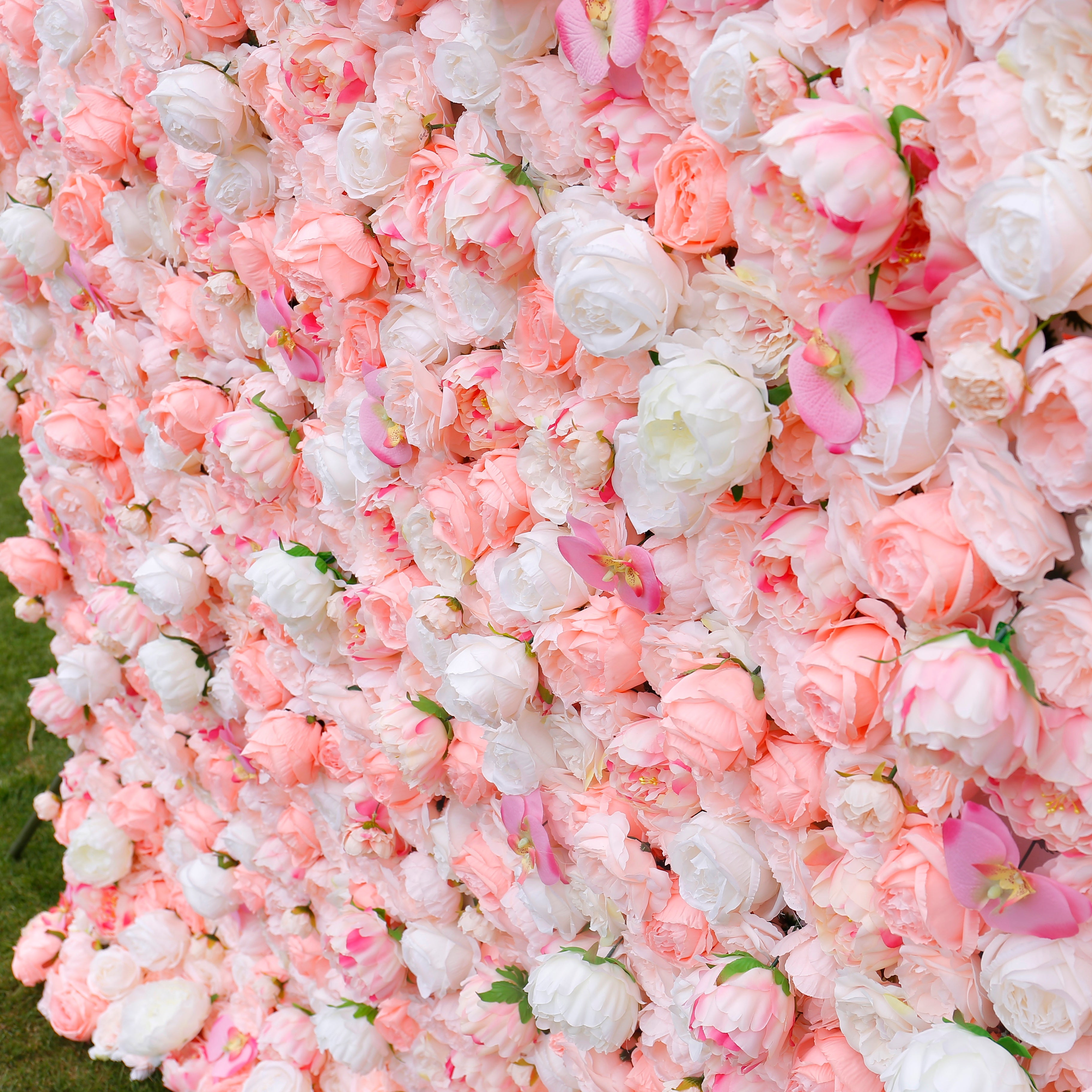 5D Silk Pink White Roses Roll Up Artificial Flower Wall Backdrop ACFW-019