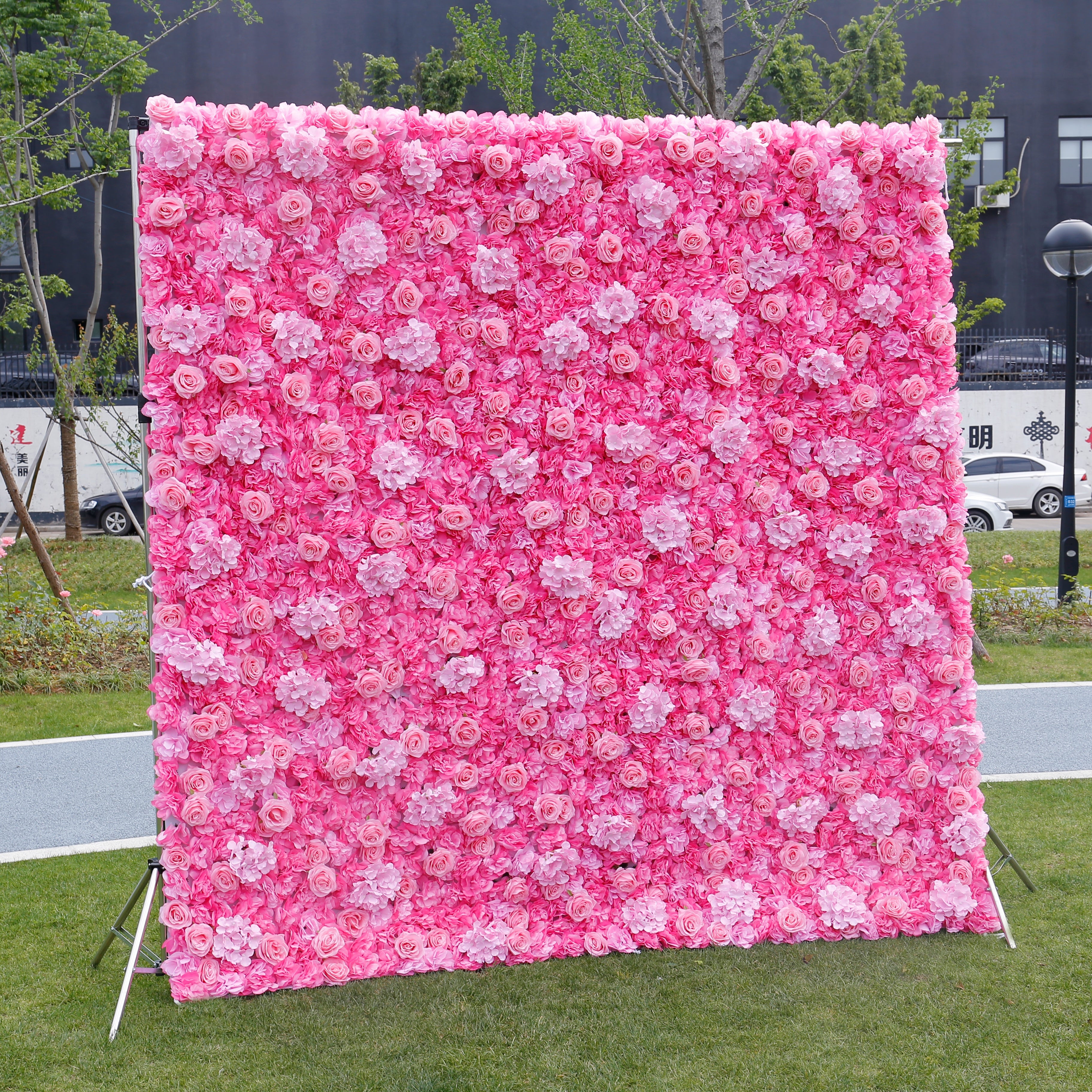 Handmade Fabric Pink Hydrangea & Rose Wedding Artificial Floral Wall ACFW-022