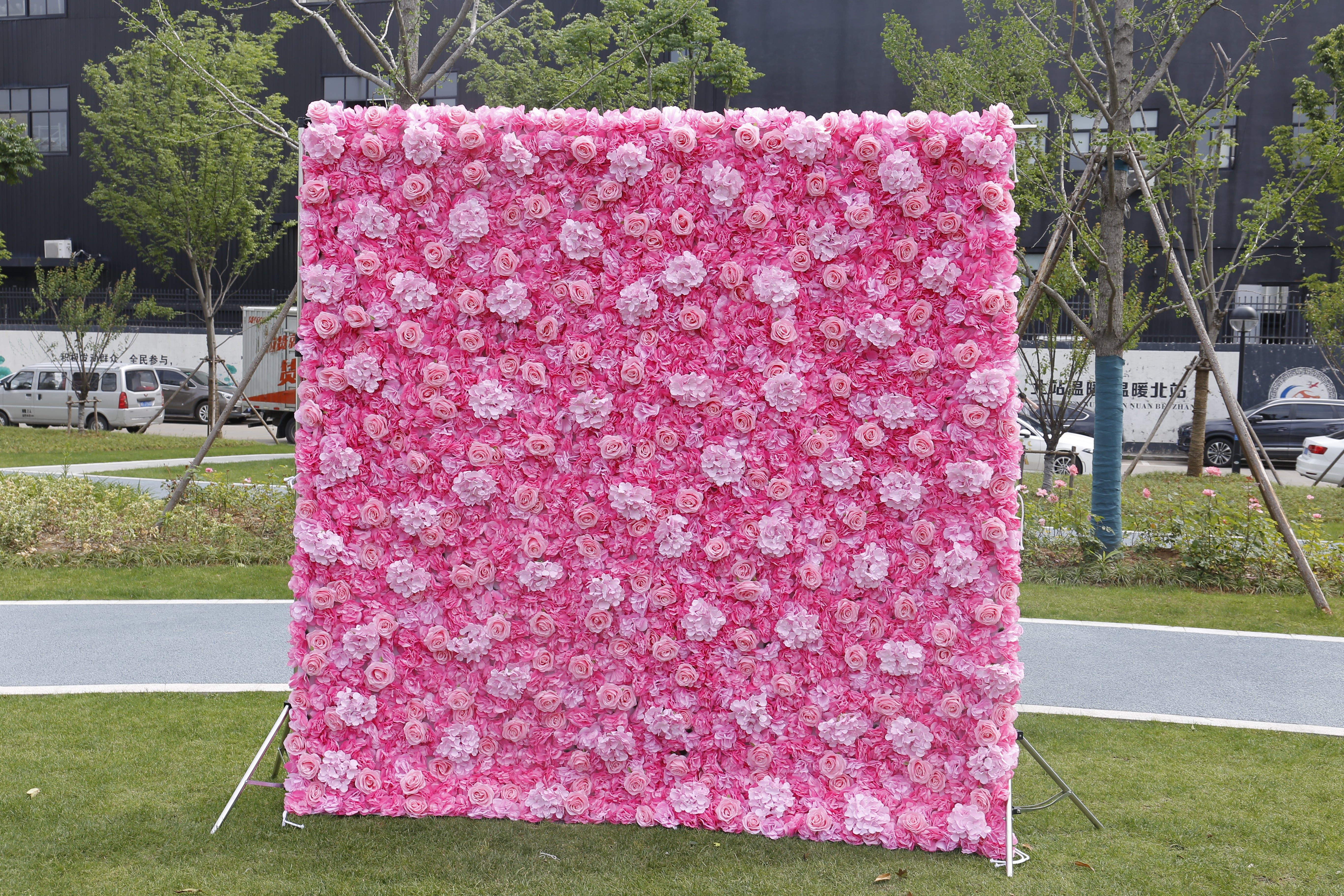 Custom Fabric White Pink Rose & hydrangea Hanging Artificial Floral Wall ACFW-022