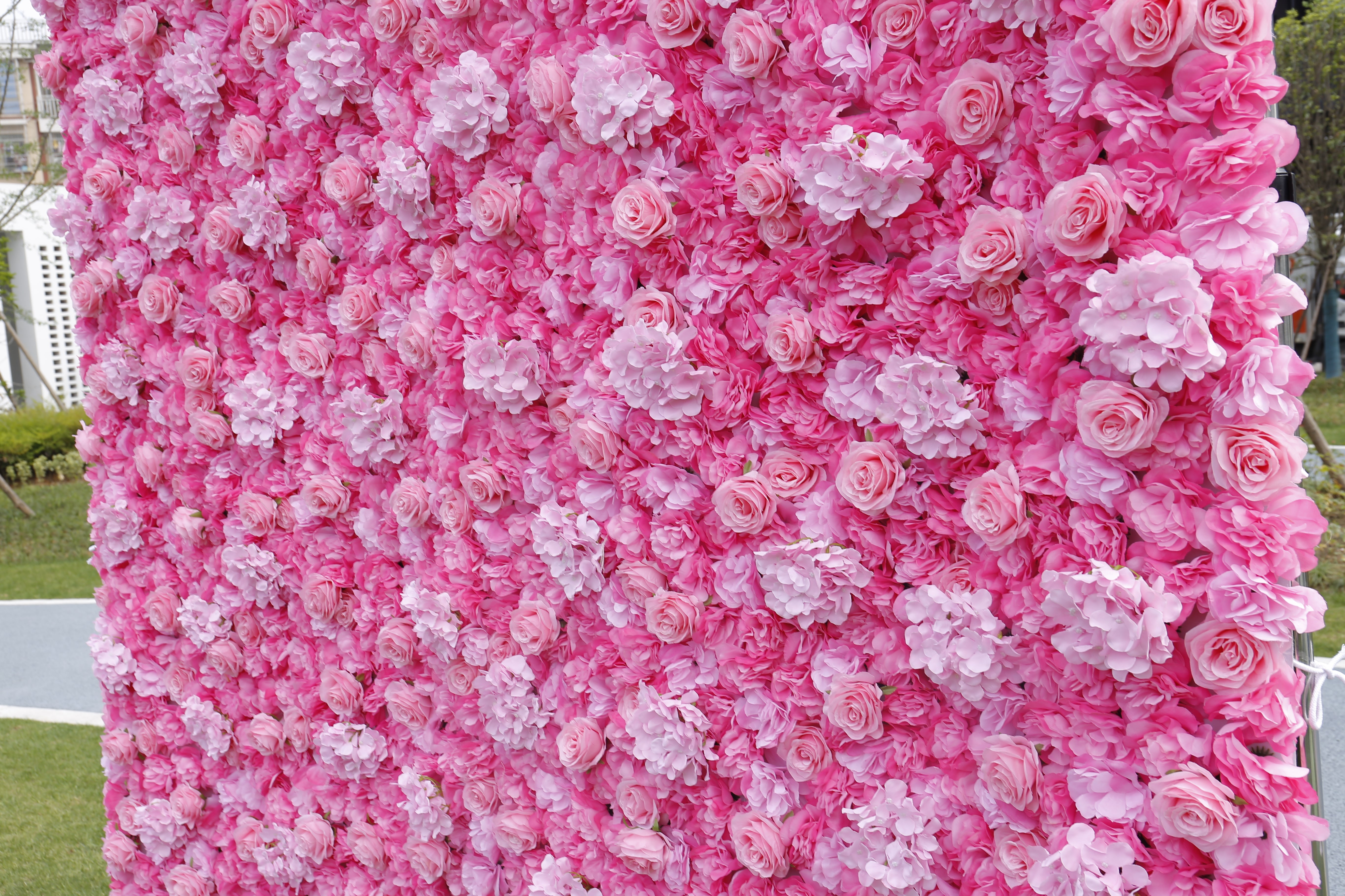 Custom Fabric White Pink Rose & hydrangea Hanging Artificial Floral Wall ACFW-022