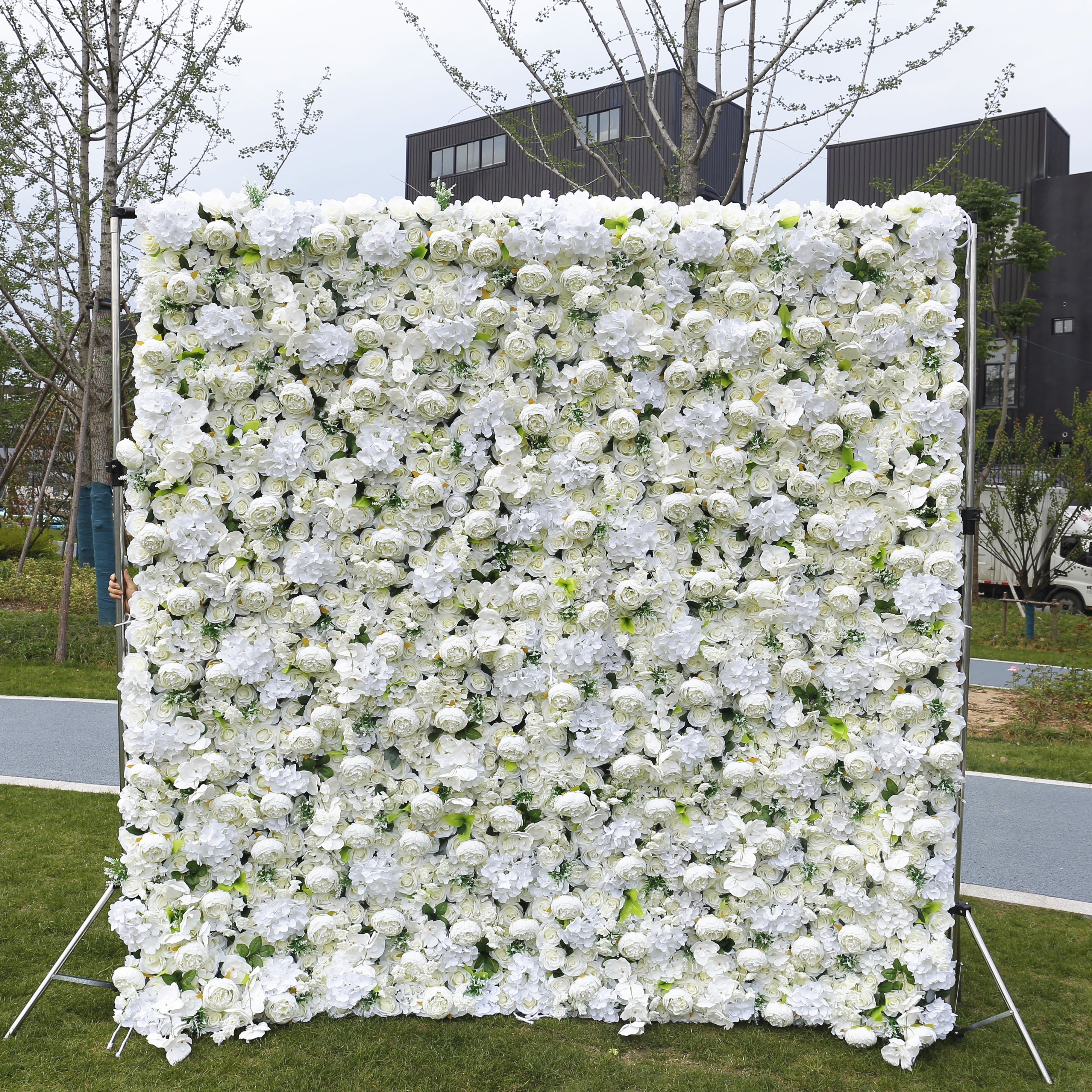 Handmade Cloth White Hydrangea & Rose Wedding Artificial Floral Wall ACFW-024
