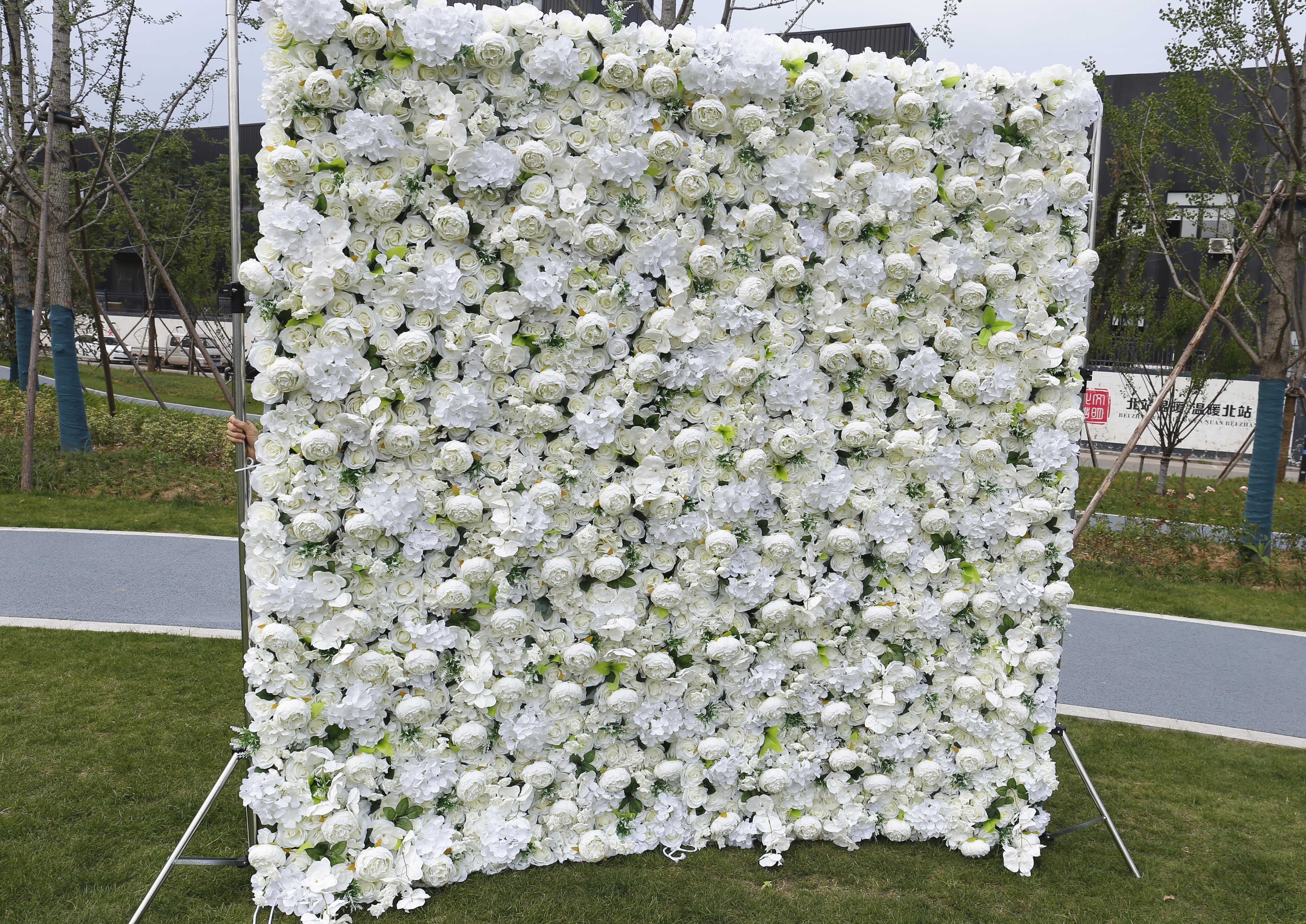 Custom Fabric White Pink Rose & hydrangea Hanging Artificial Floral Wall ACFW-022