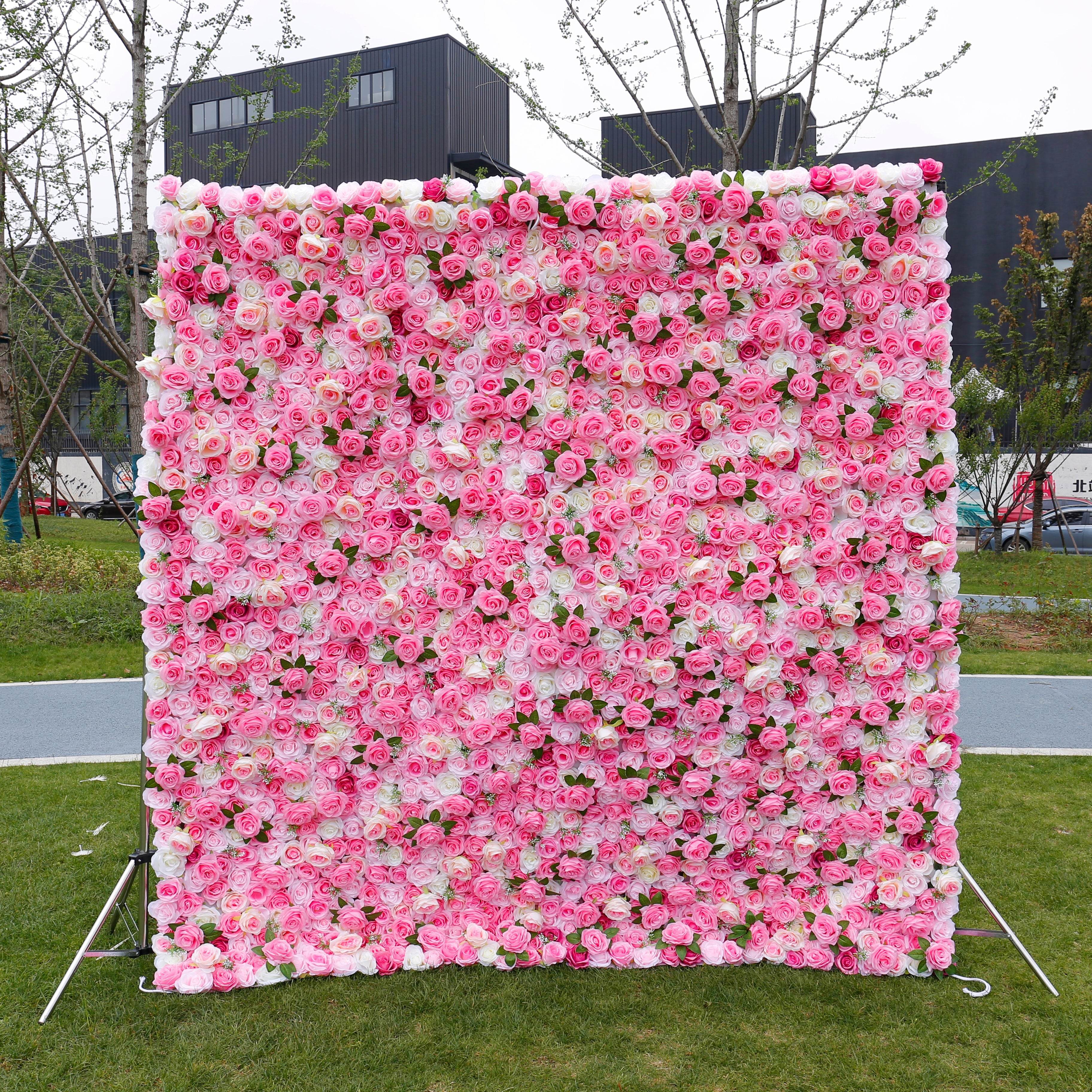 Pink & White Rose Artificial Flower Wall Outdoor Wedding Decor ACFW-025