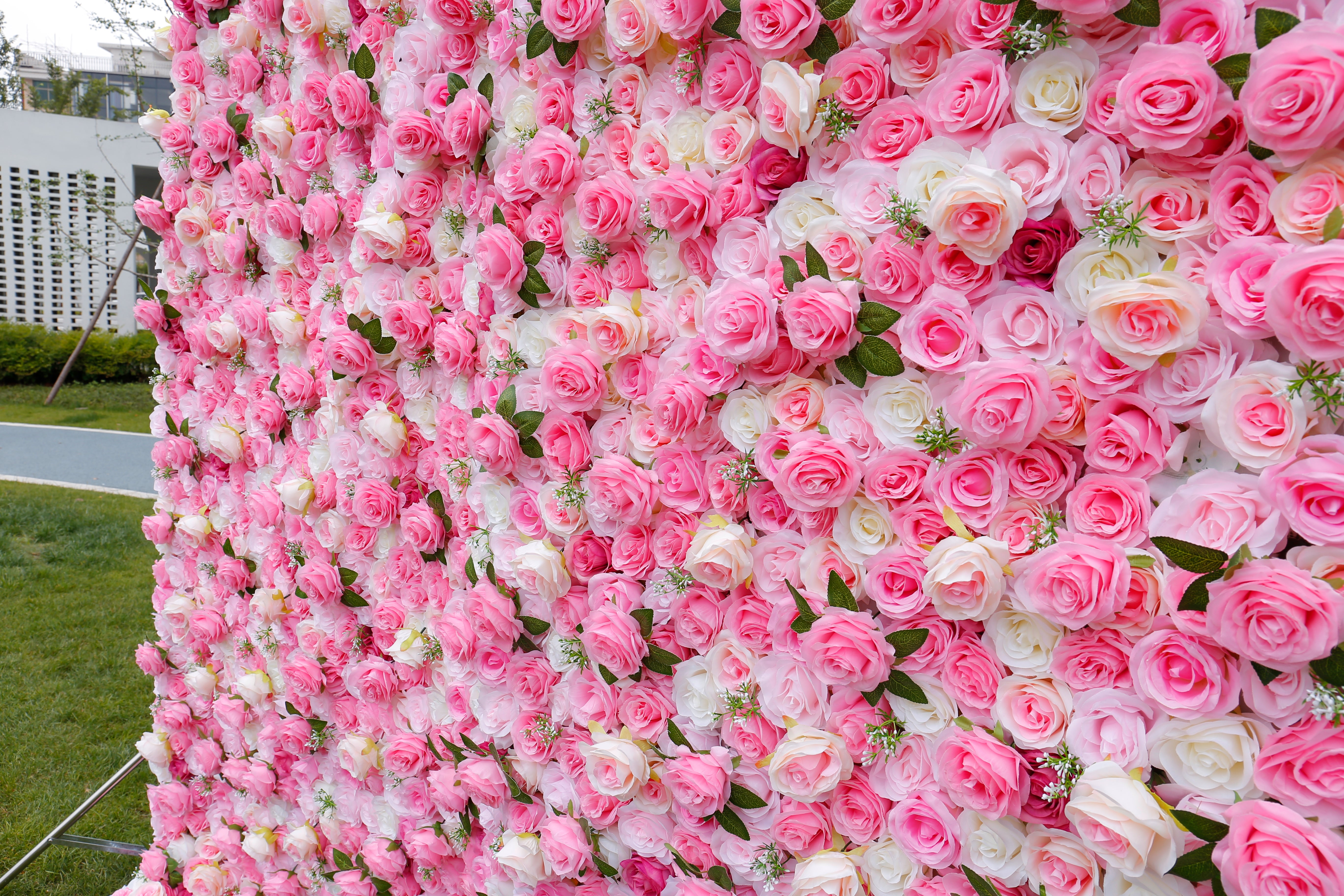 Pink & White Rose Artificial Flower Wall Outdoor Wedding Decor ACFW-025