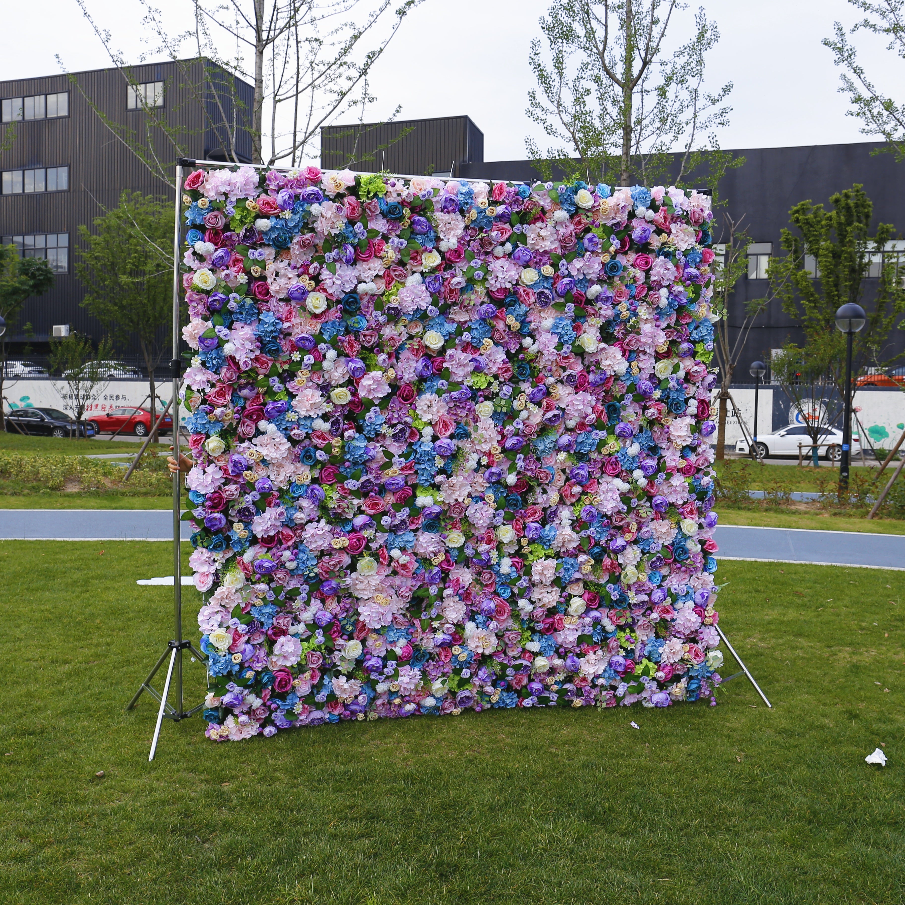 Handmade Lavender Purple Mixed Roses Rolling Up Curtain Flower Wall ACFW-033