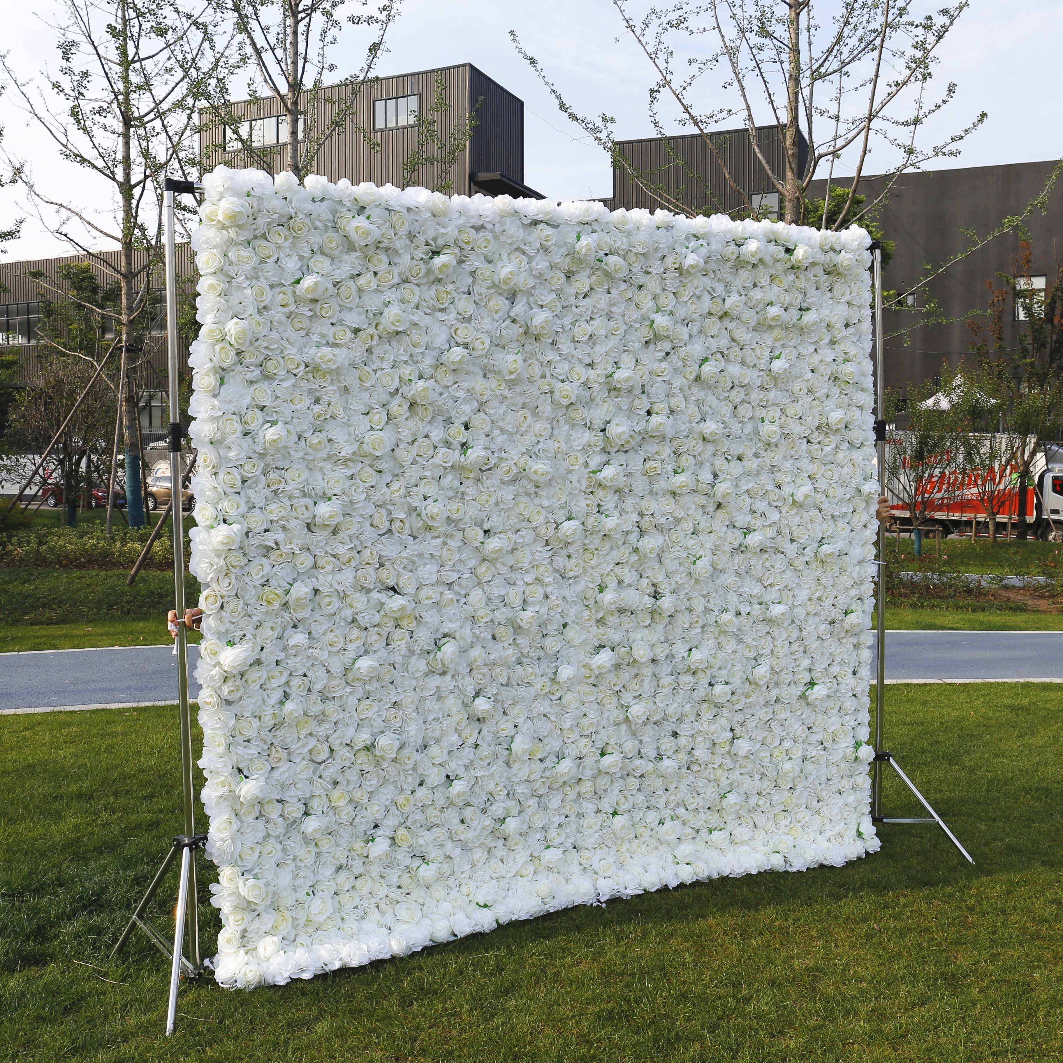 Full White Artificial Flower Wall Backdrop for Wedding Birthday Decor ACFW-061