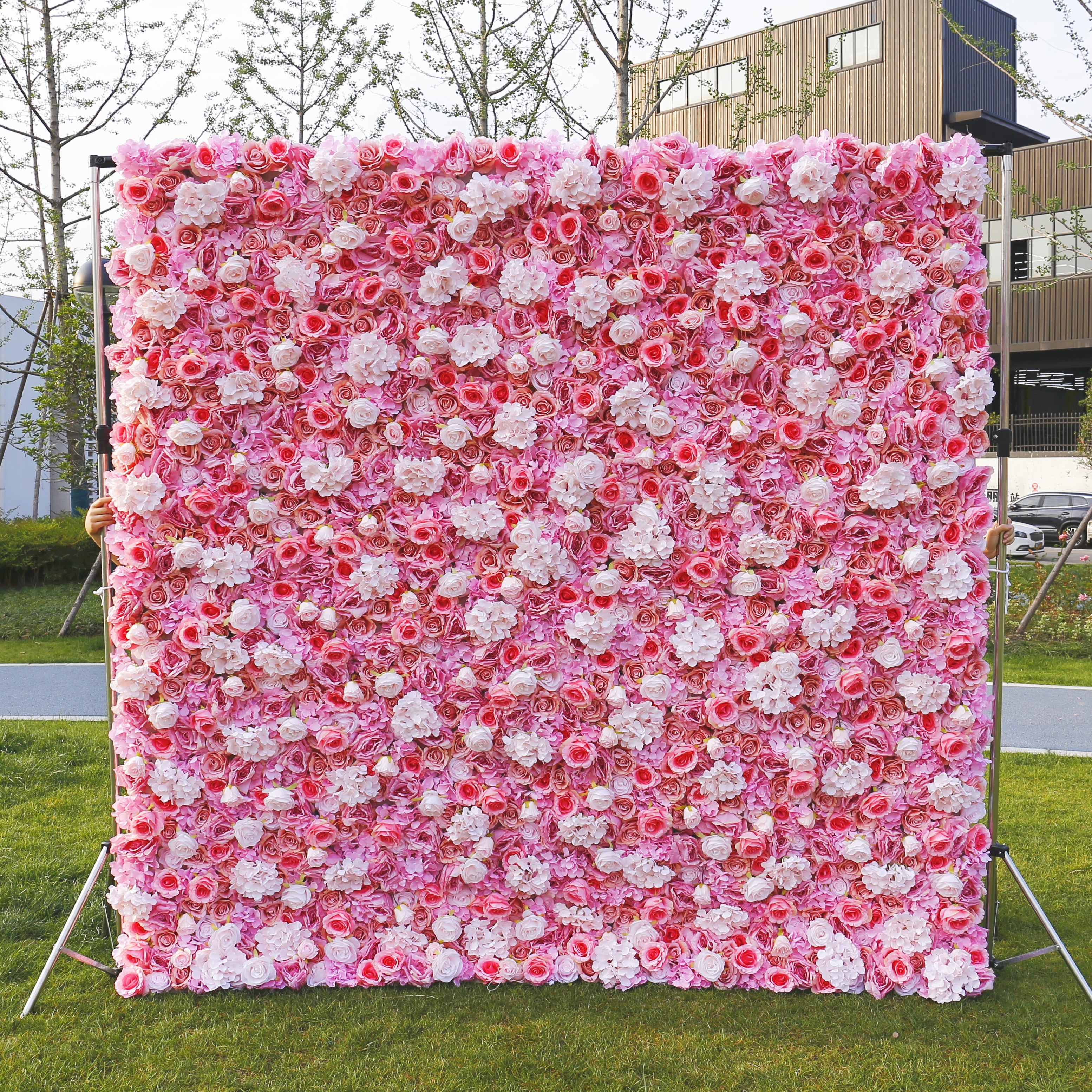 Handmade Silk Pink Hydrangea & Rose Wedding Artificial Flower Wall ACFW-035