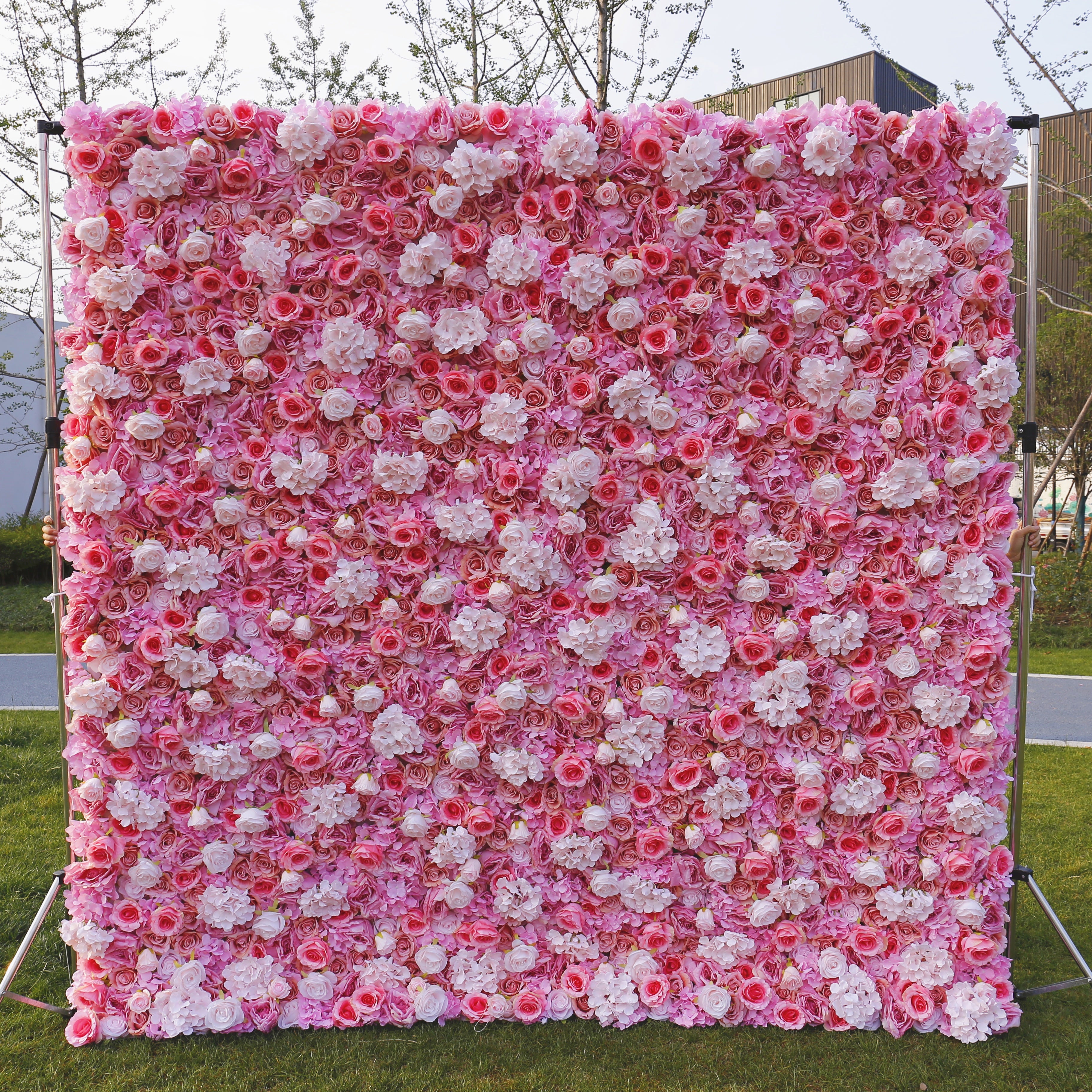 Handmade Fabric Pink Hydrangea & Rose Wedding Artificial Floral Wall ACFW-022