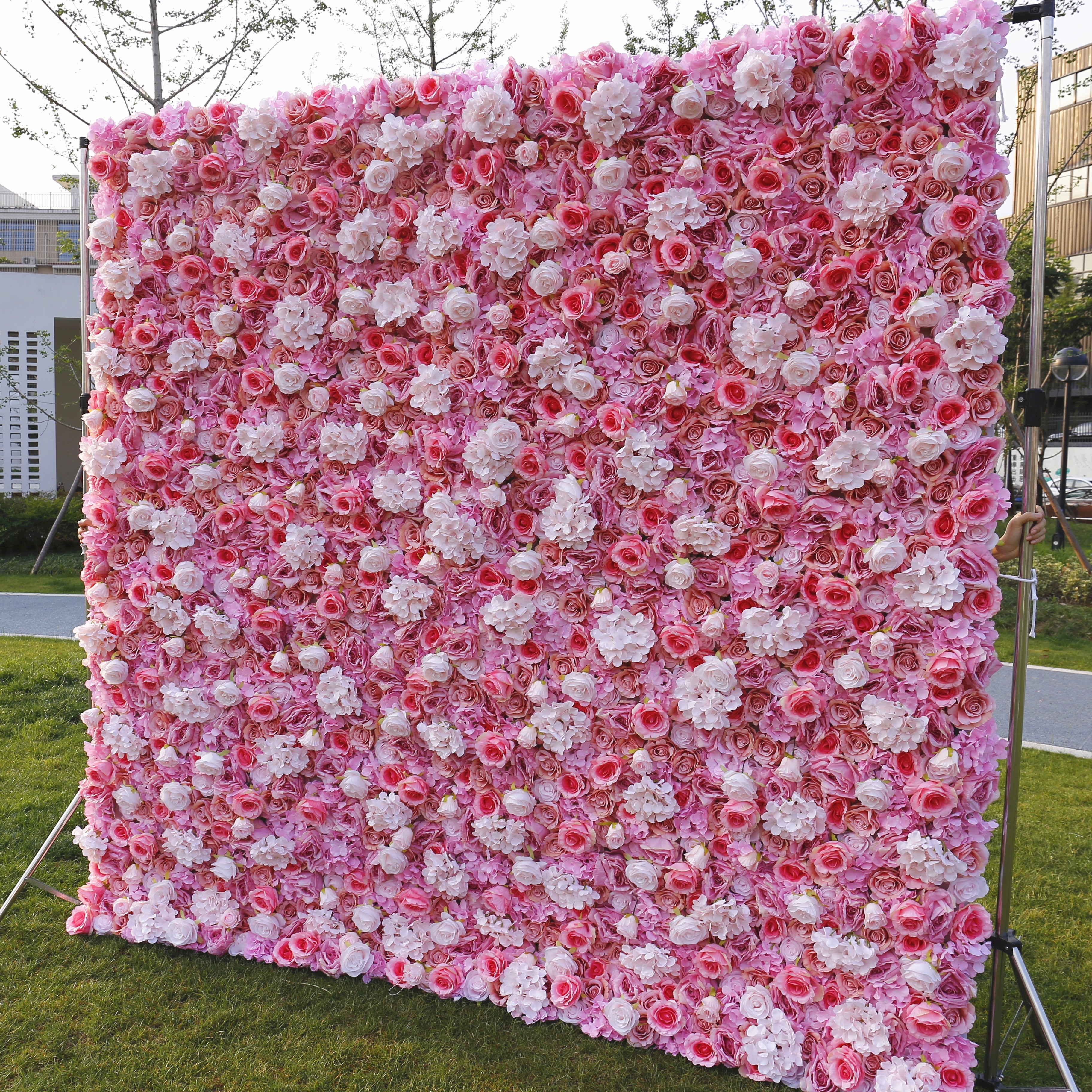 Handmade Fabric Pink Hydrangea & Rose Wedding Artificial Floral Wall ACFW-022