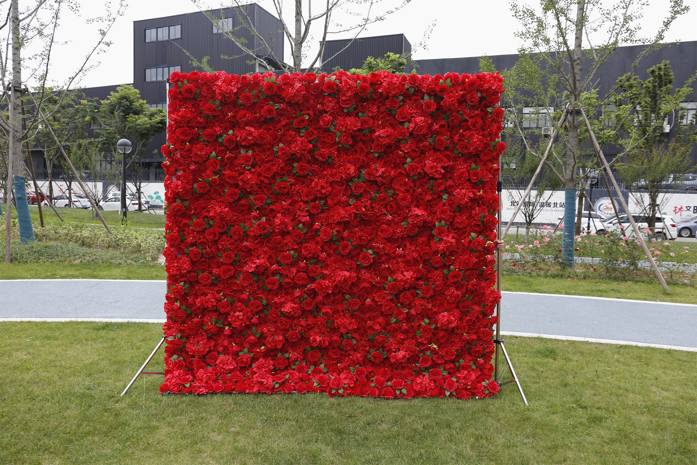 Artificial Fabric Red Rose with Hydrangea 5D Flower Wall ACFW-039