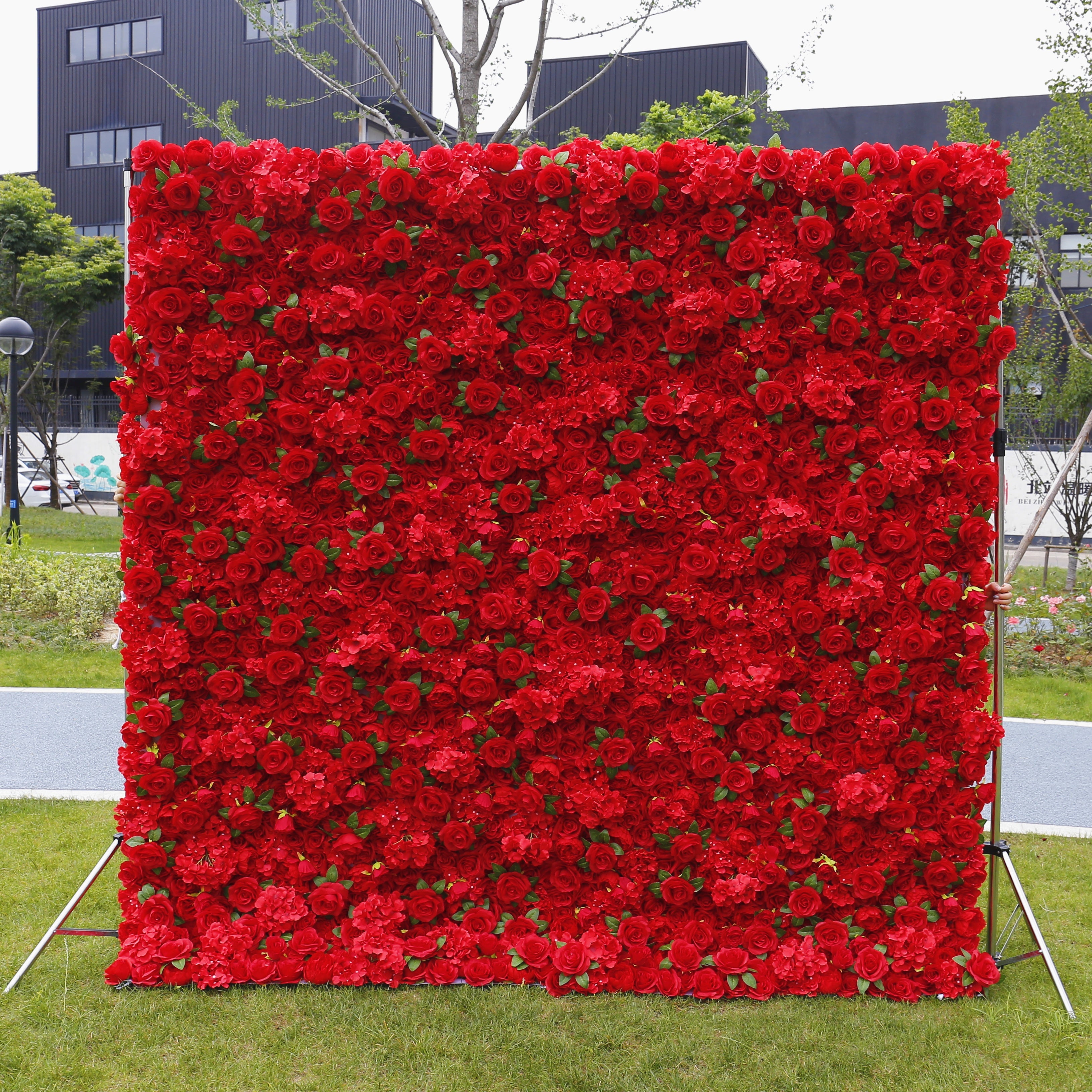 Artificial Fabric Red Rose with Hydrangea 5D Flower Wall ACFW-039