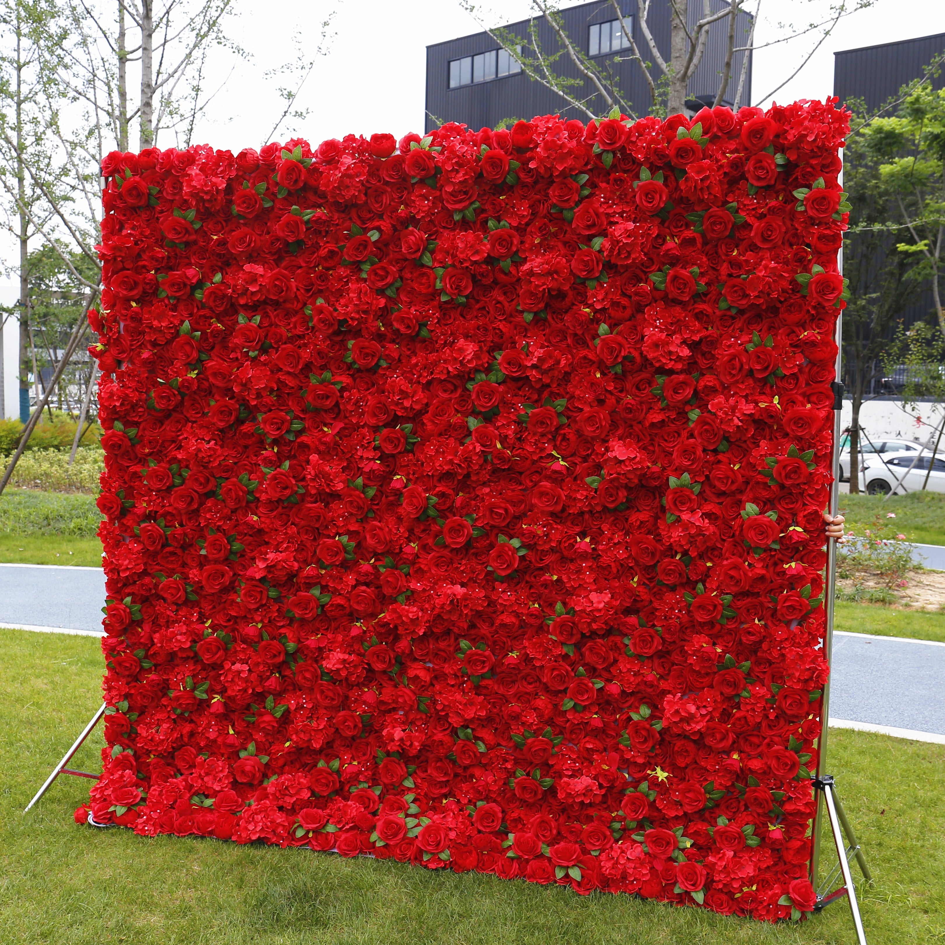 Artificial Fabric Red Rose with Hydrangea 5D Flower Wall ACFW-039