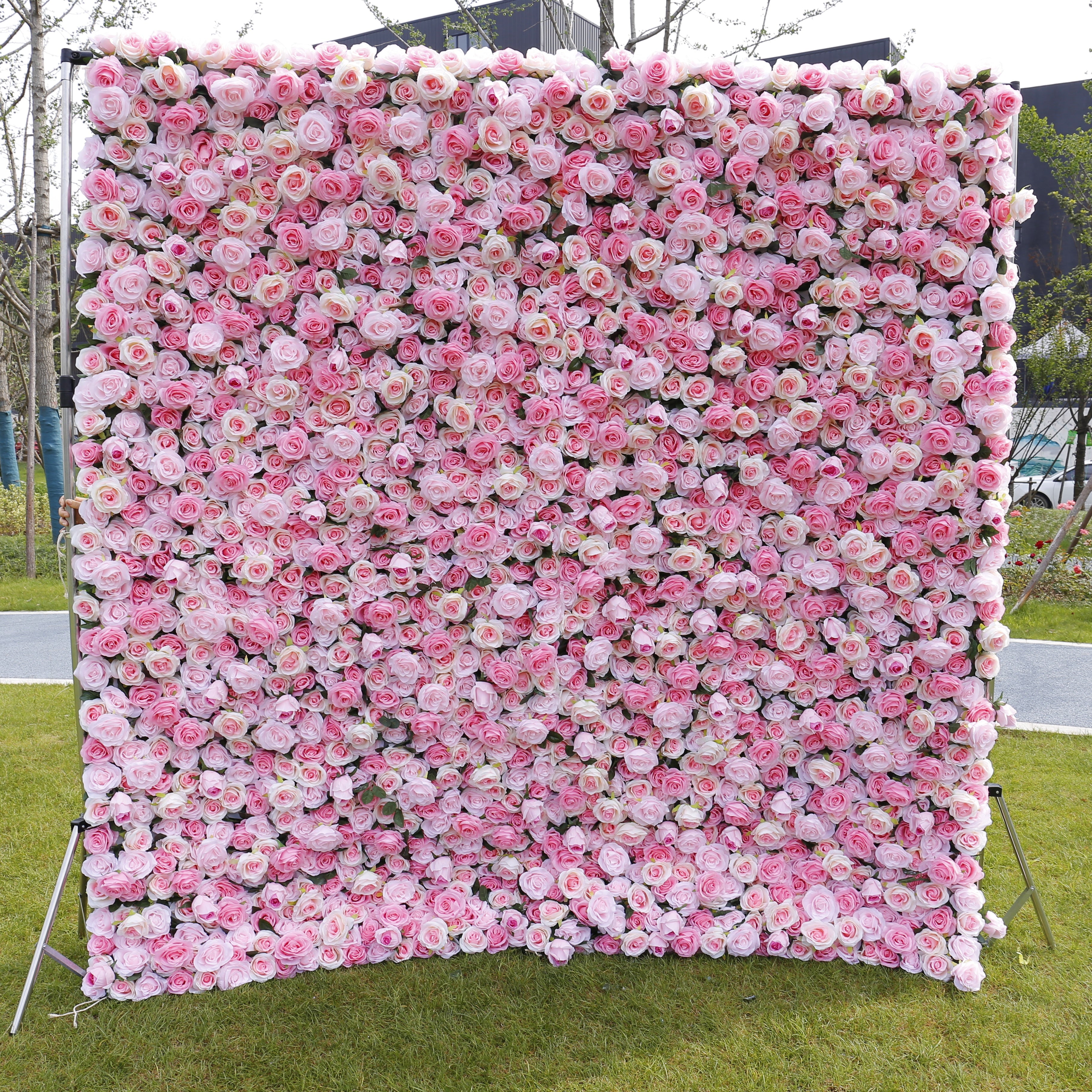 Silk Pink Rose 5D Roll-Up Artificial Flower Wall Events Decor ACFW-040