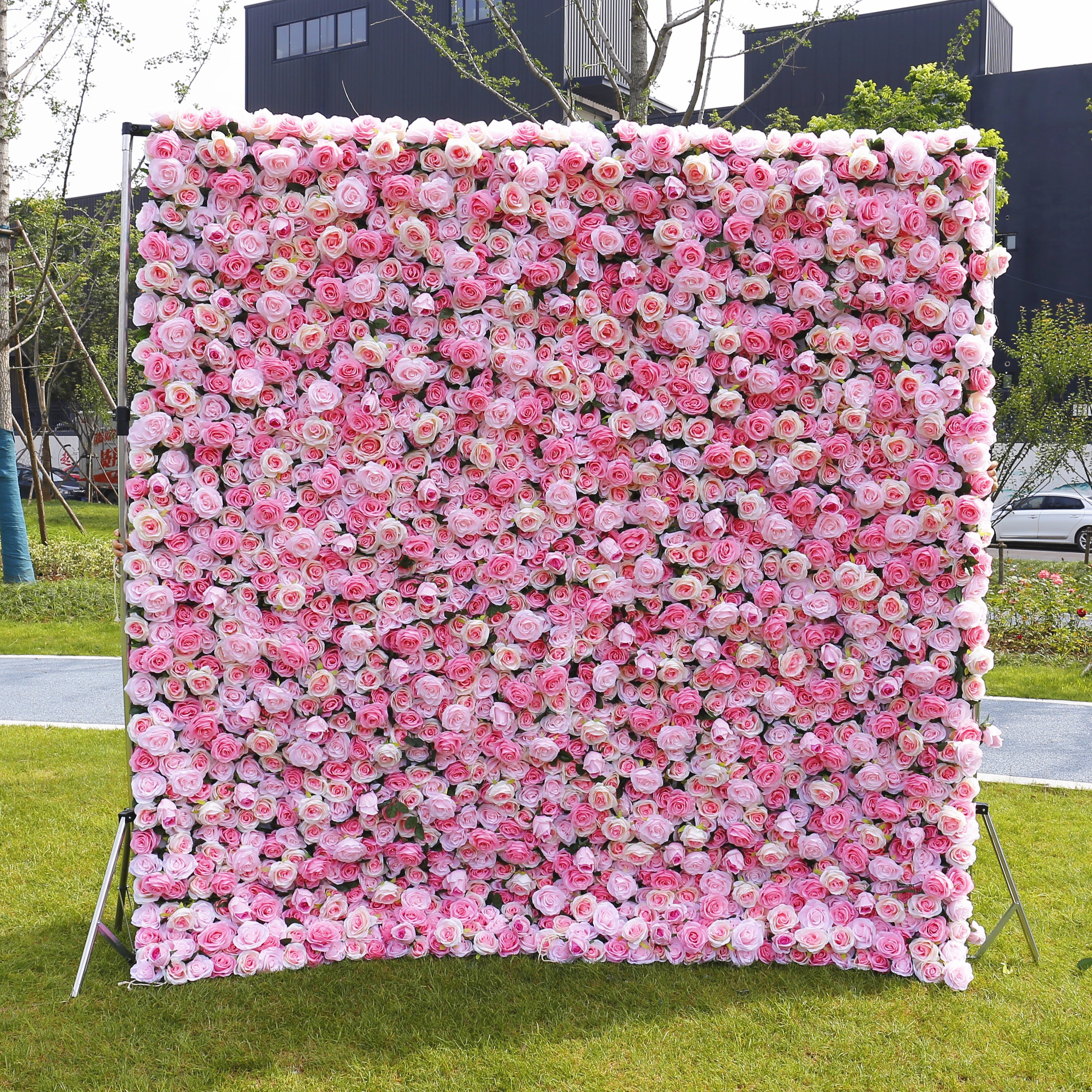 Silk Pink Rose 5D Roll-Up Artificial Flower Wall Events Decor ACFW-040