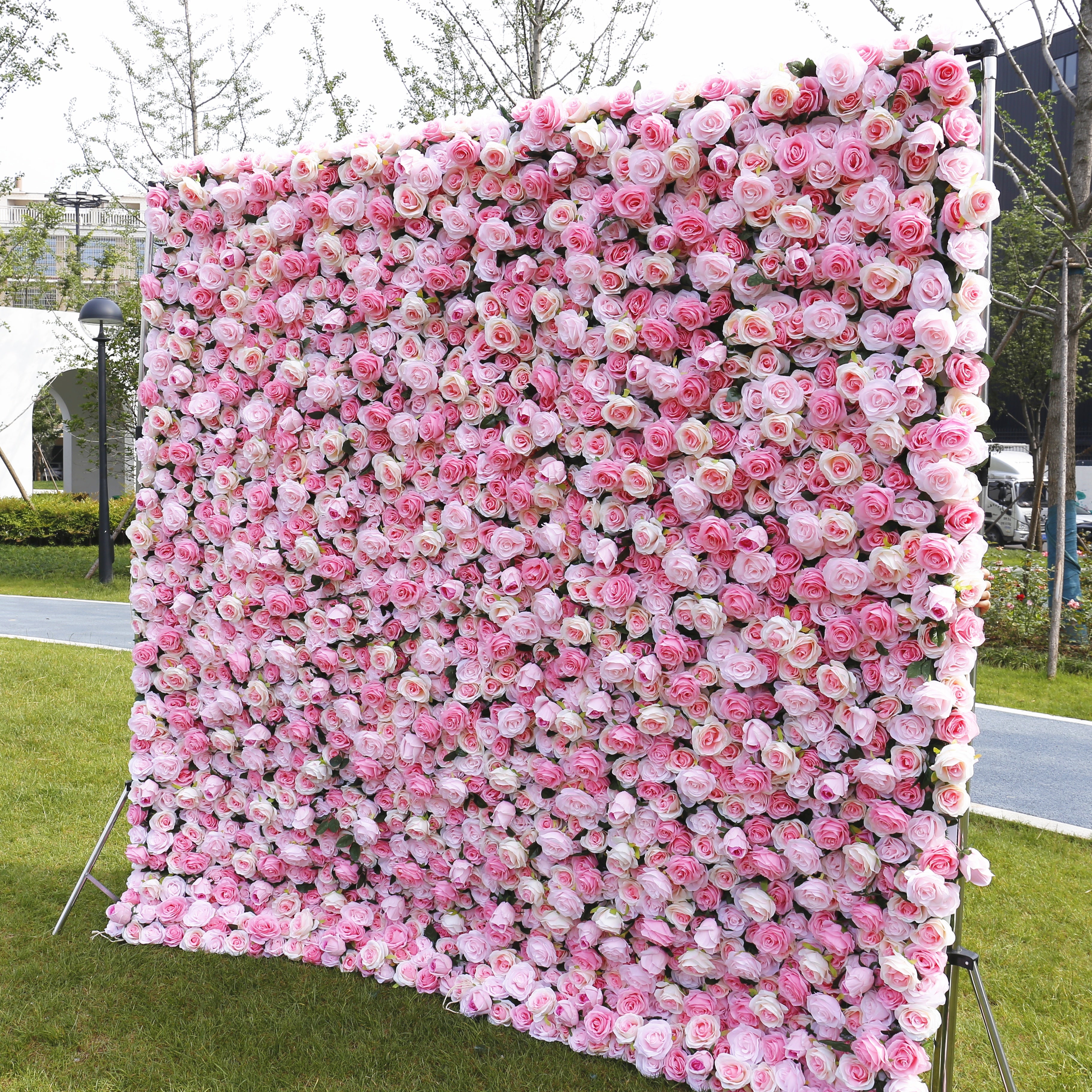 Silk Pink Rose 5D Roll-Up Artificial Flower Wall Events Decor ACFW-040
