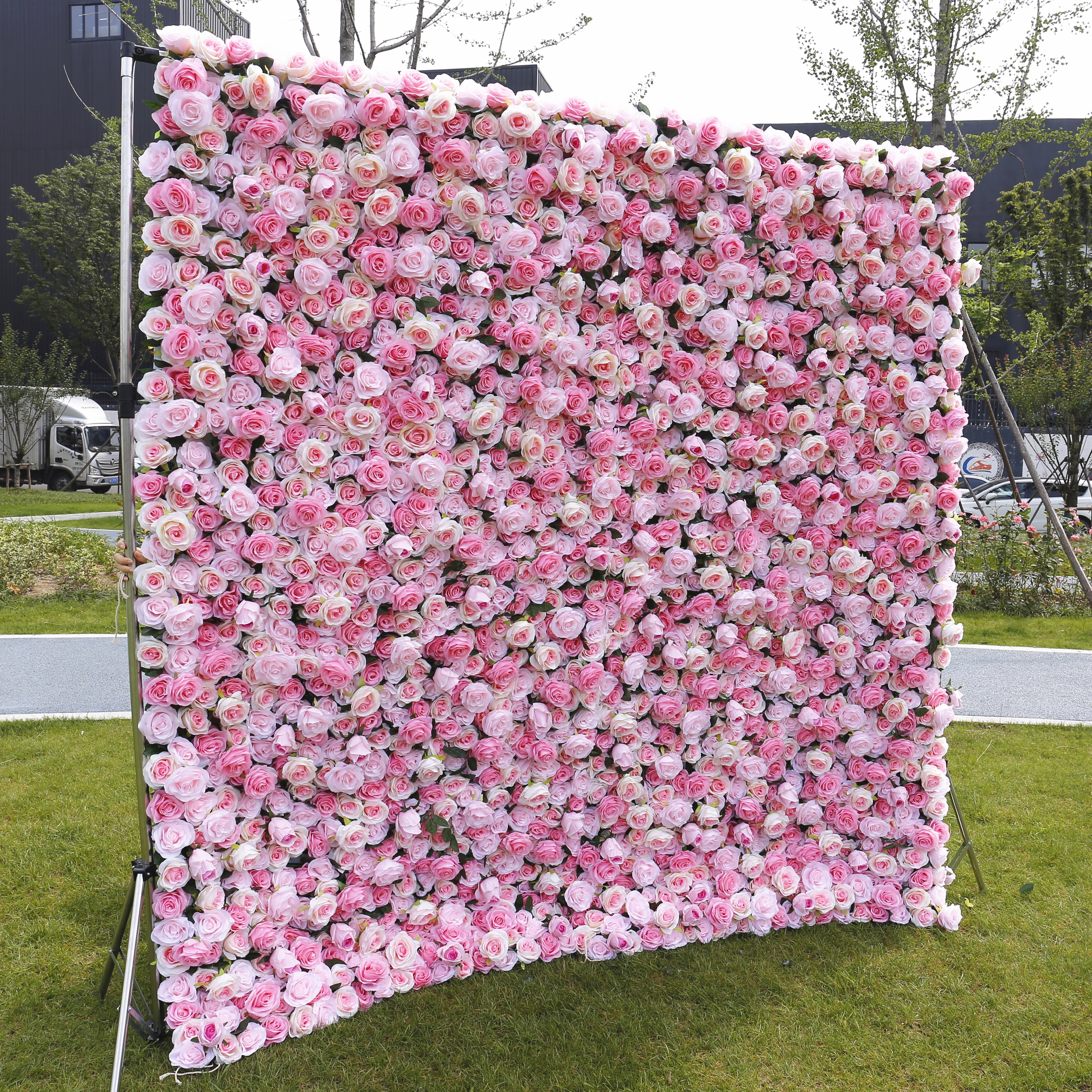 Silk Pink Rose 5D Roll-Up Artificial Flower Wall Events Decor ACFW-040