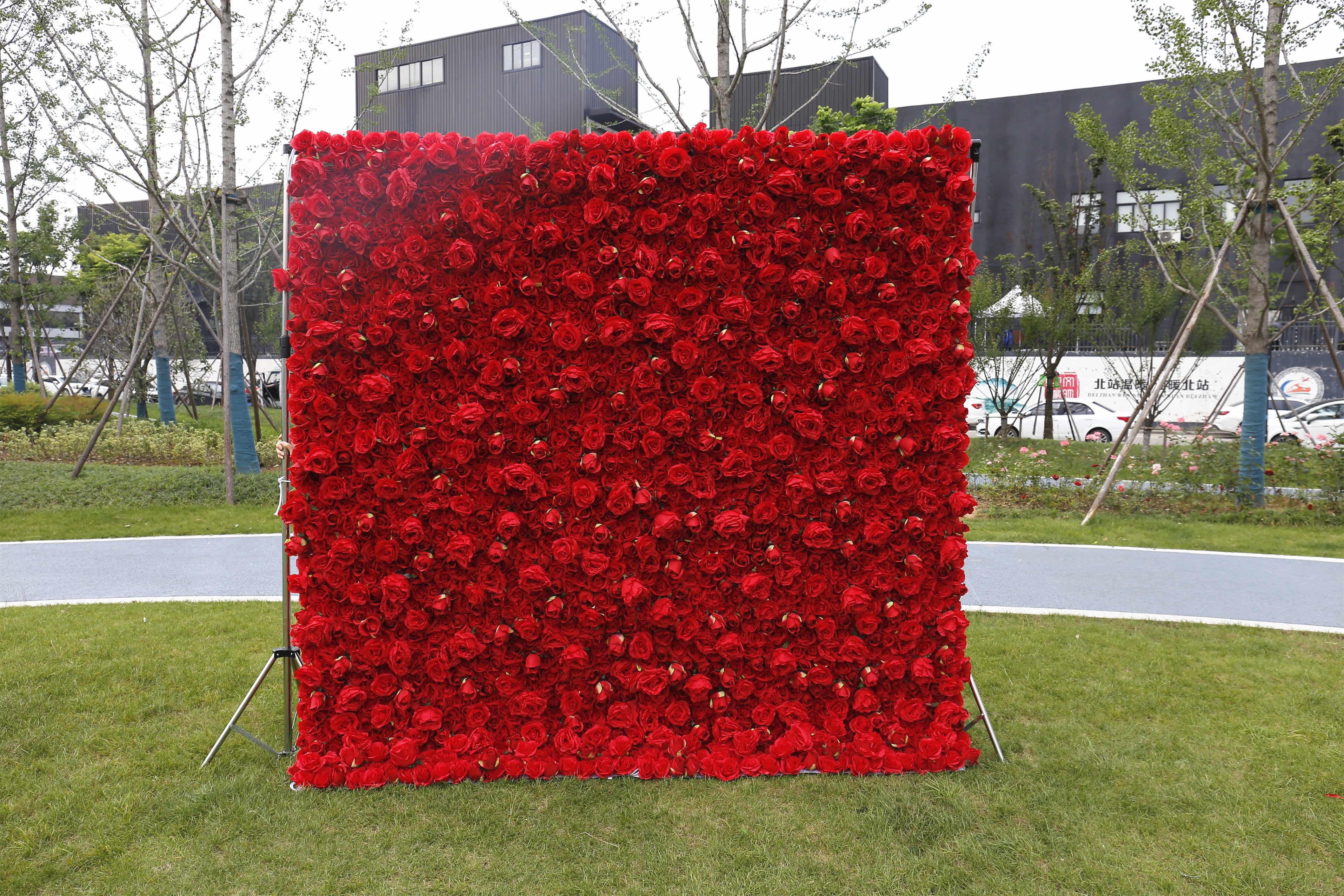 Artificial Fabric Red Rose with Hydrangea 5D Flower Wall ACFW-039