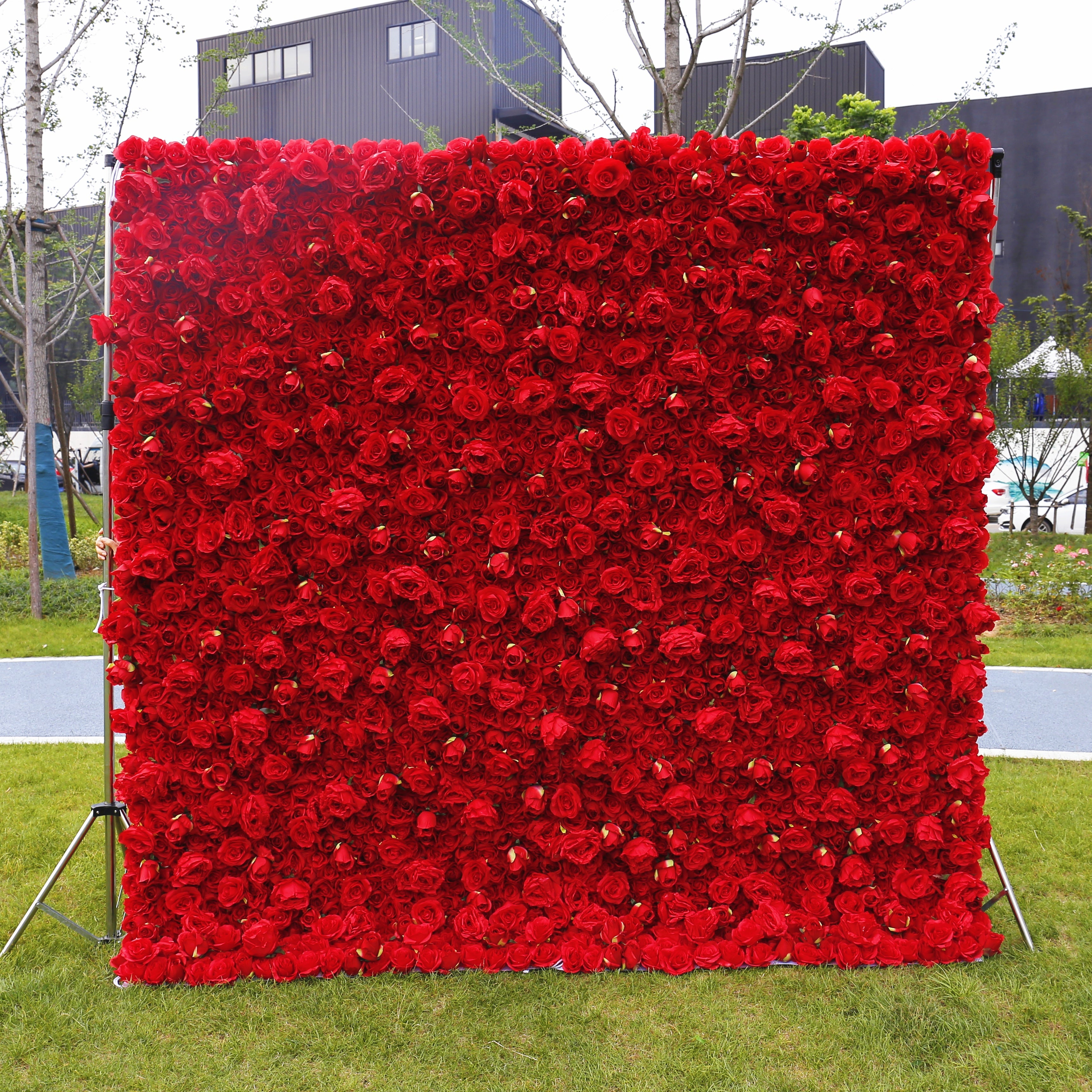 Red Roses Fabric Wedding Arrangement Roll Up Flower Wall ACFW-041