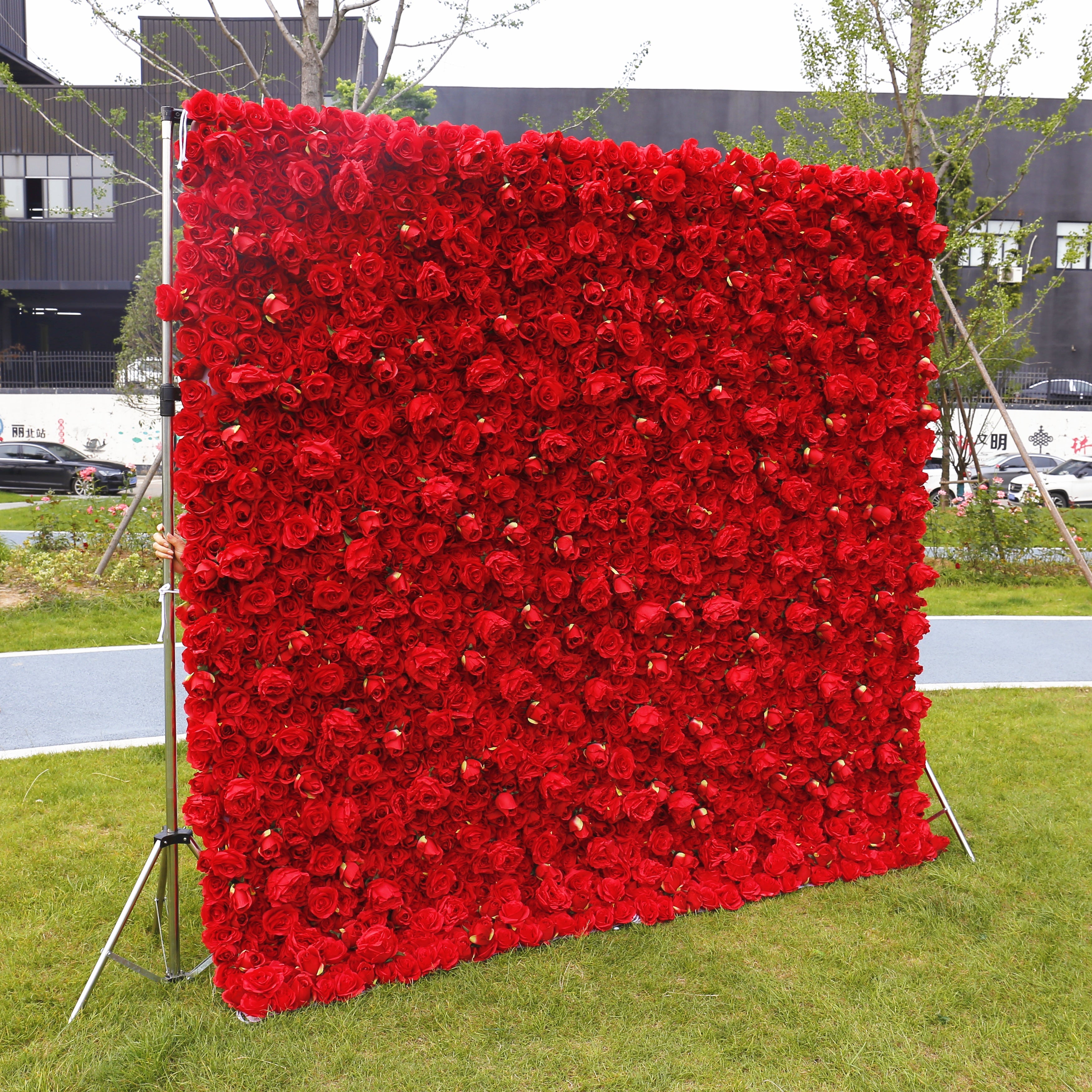 Red Roses Fabric Wedding Arrangement Roll Up Flower Wall ACFW-041