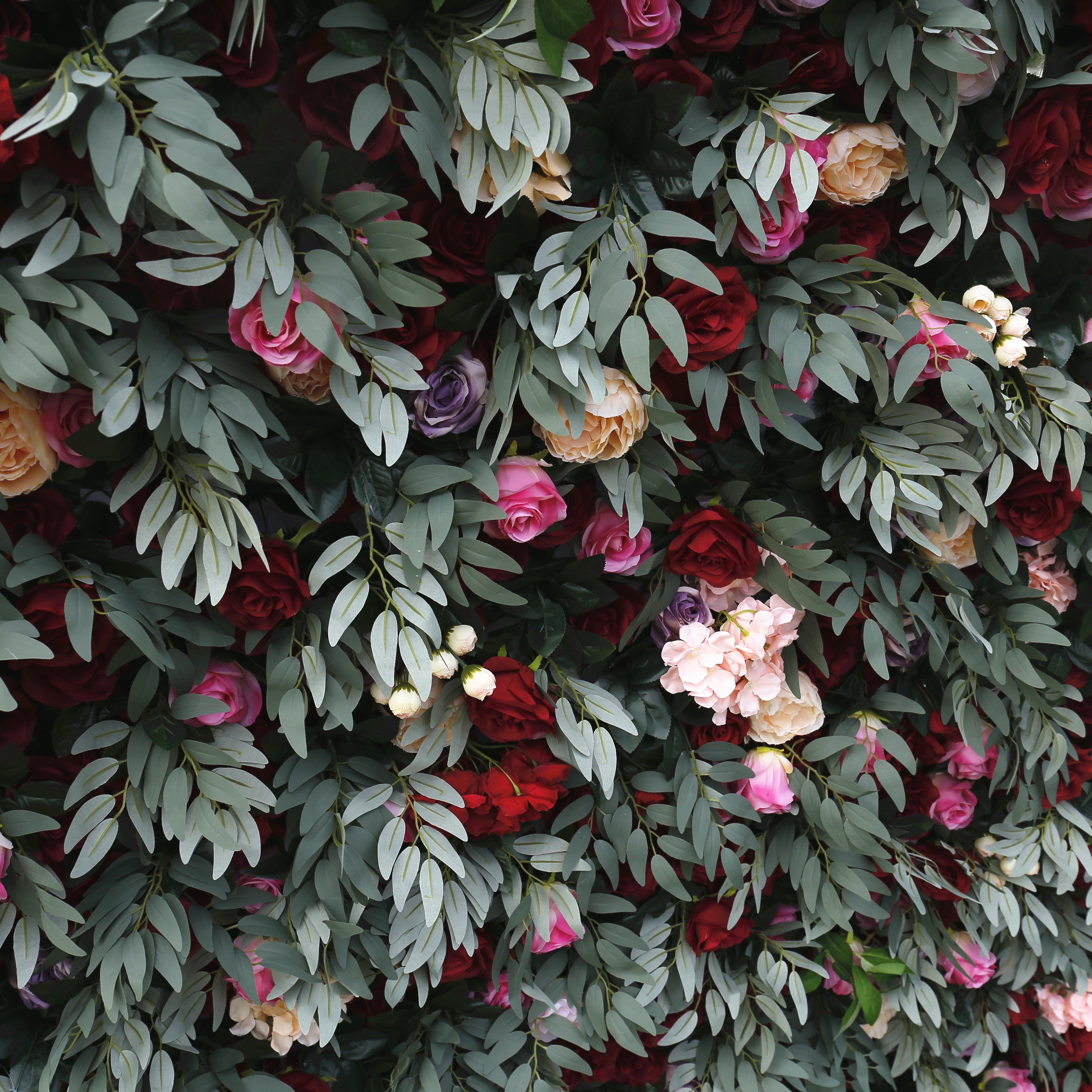 Red Rose with Greenery Wedding Fabric Roll Up Curtain Flower Wall ACFW-043