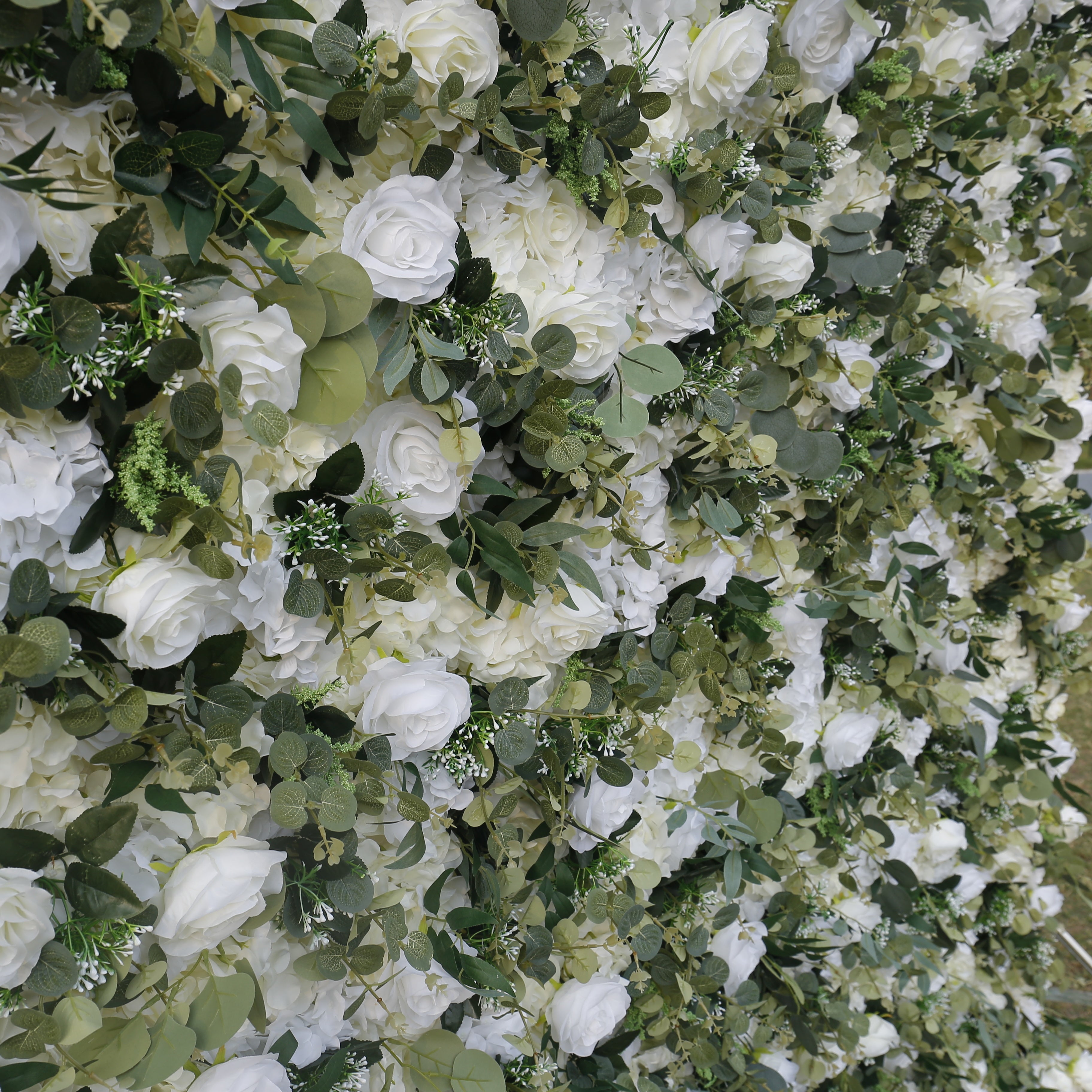 3D Green Leaves White Floral Fabric Artificial Wedding Flower Wall ACFW-049