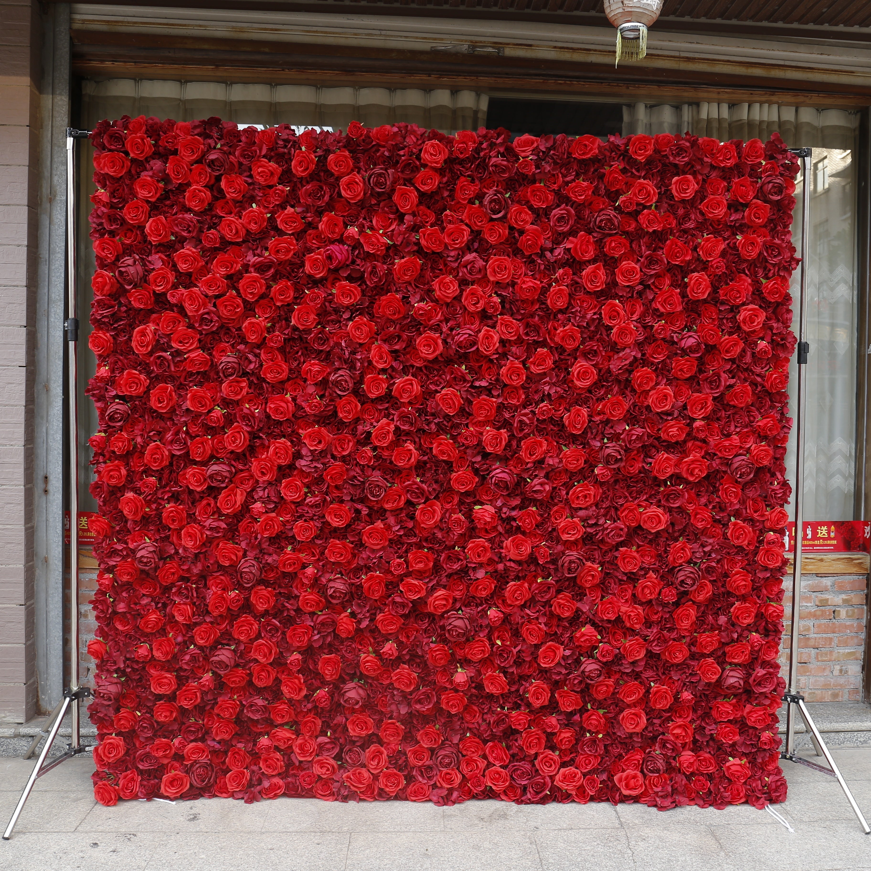 3D Full Red Rose Fabric Wedding Backdrop Rolling Up Flower Wall ACFW-050
