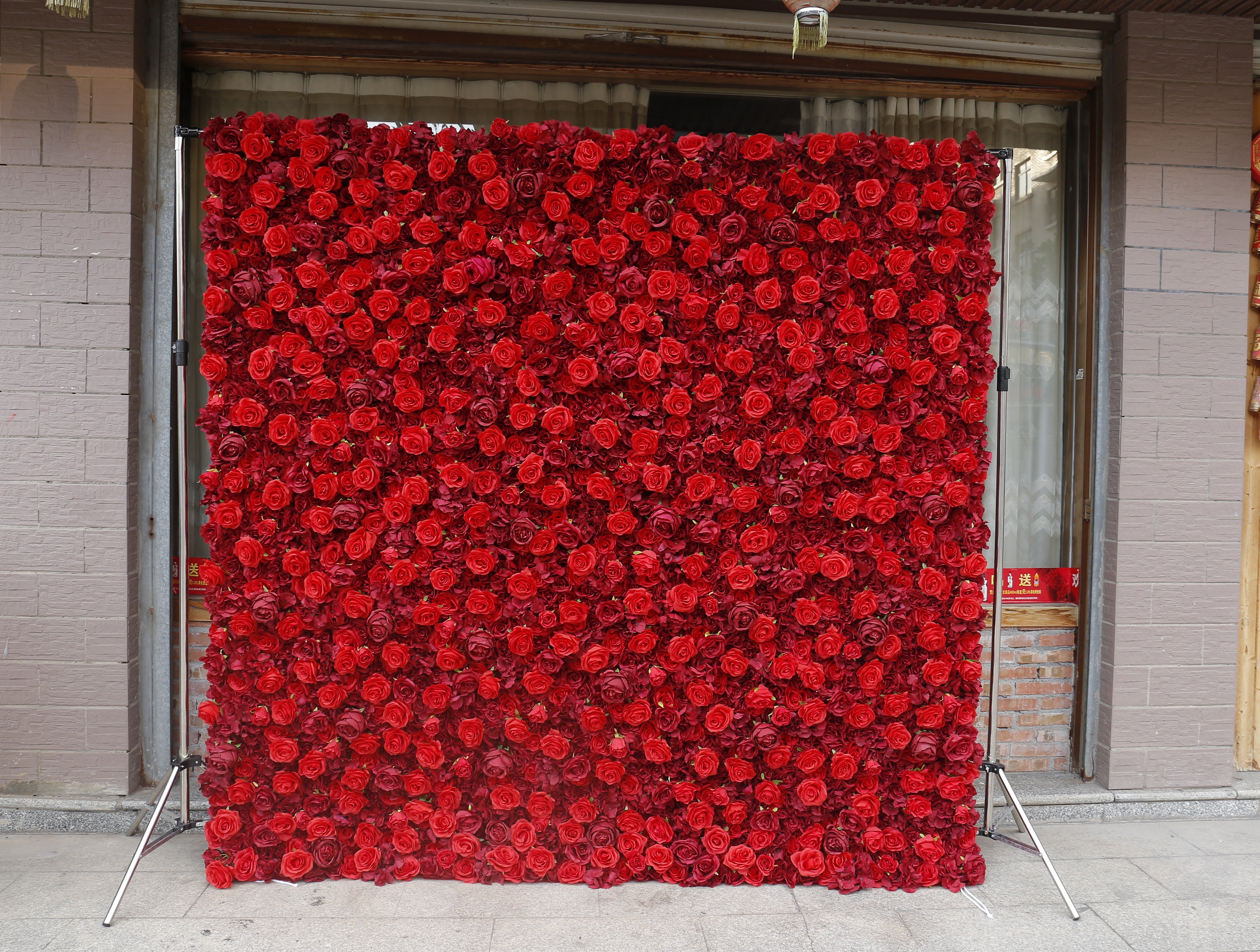 3D Full Red Rose Fabric Wedding Backdrop Rolling Up Flower Wall ACFW-050