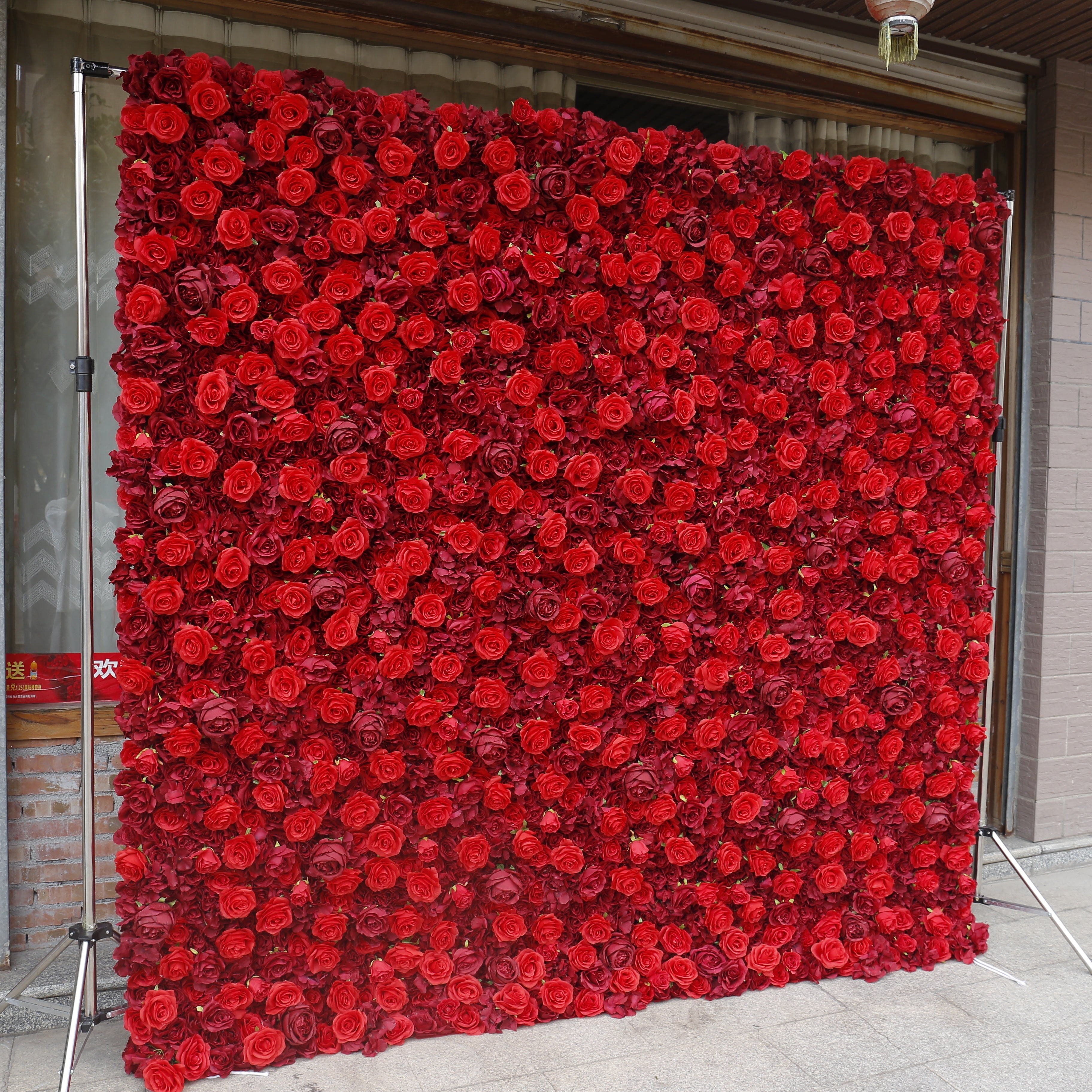 3D Full Red Rose Fabric Wedding Backdrop Rolling Up Flower Wall ACFW-050