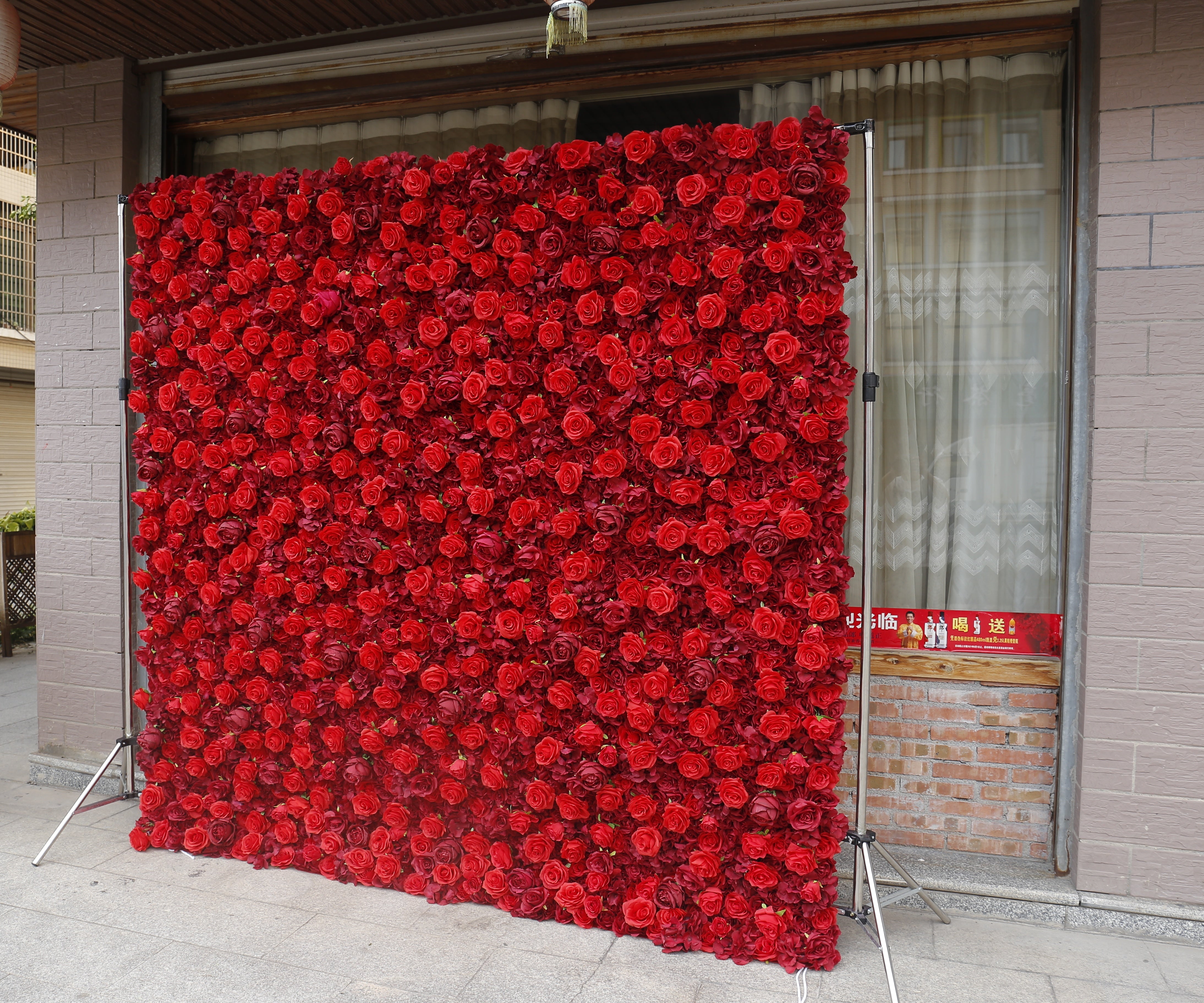 3D Full Red Rose Fabric Wedding Backdrop Rolling Up Flower Wall ACFW-050