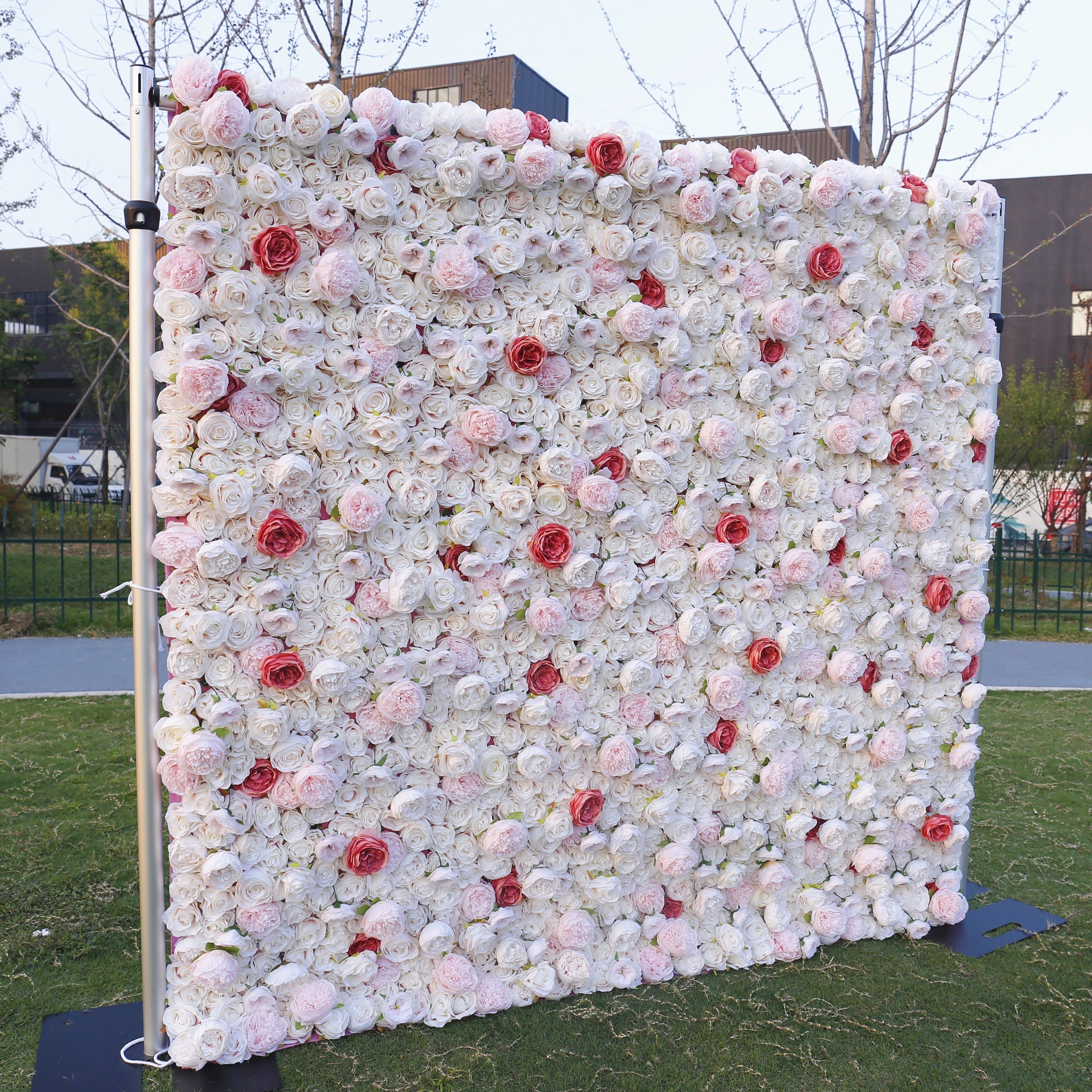 Red Pink White Fabric Rose Cloth Roll Up Flower Wall Backdrop ACFW-058