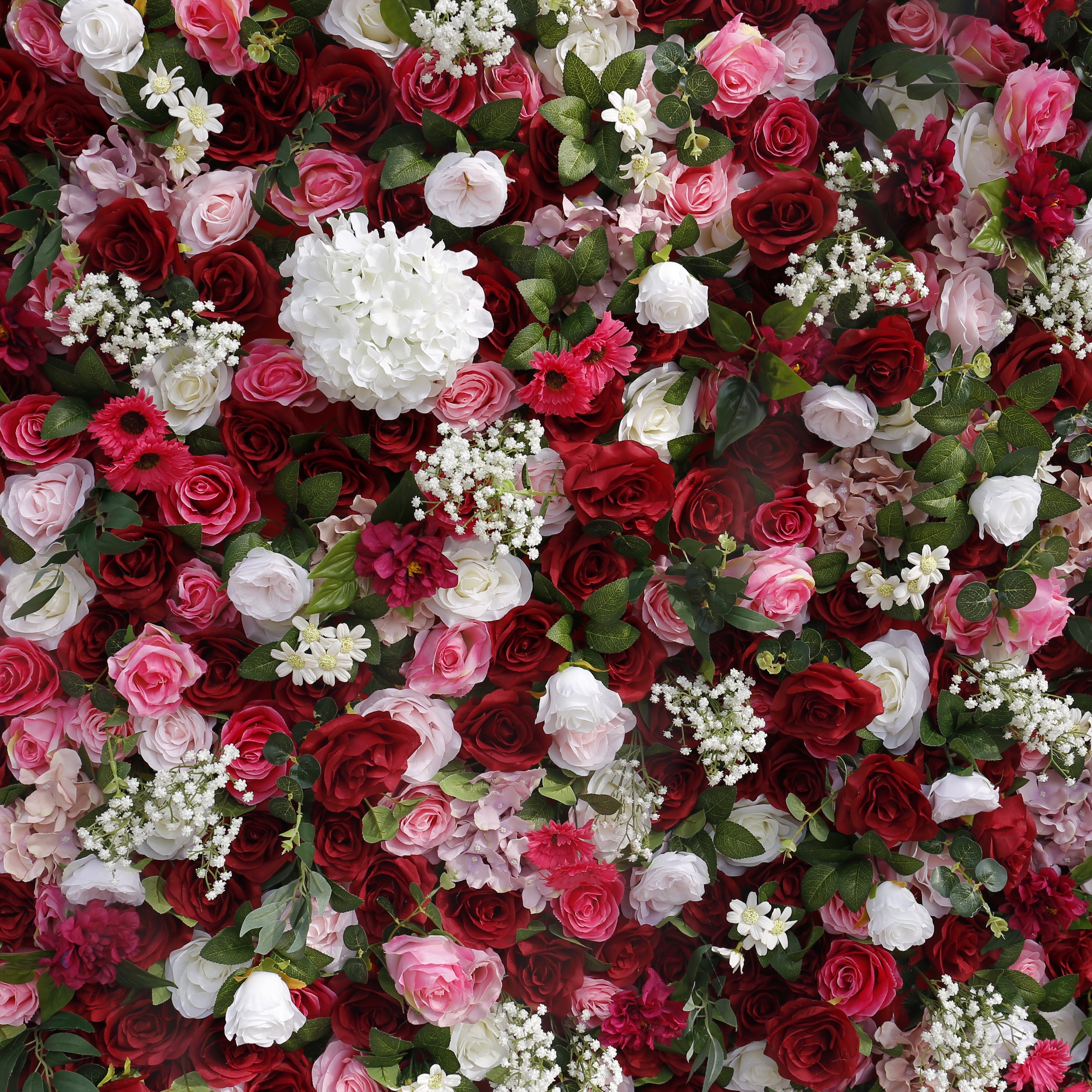 5D Red Pink Rose Baby Breath Roll Up Cloth Faux Flower Wall ACFW-059