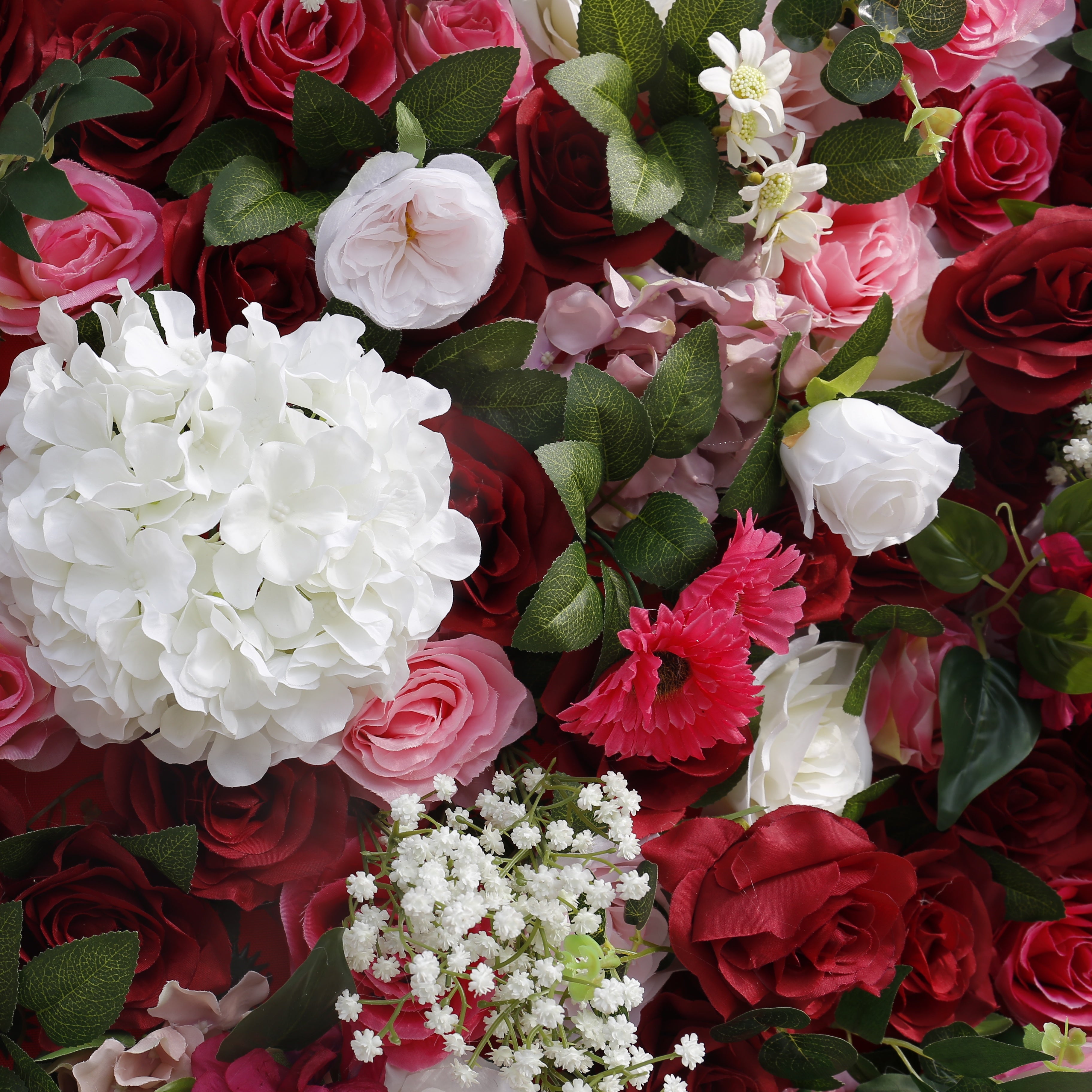 5D Red Pink Rose Baby Breath Roll Up Cloth Faux Flower Wall ACFW-059