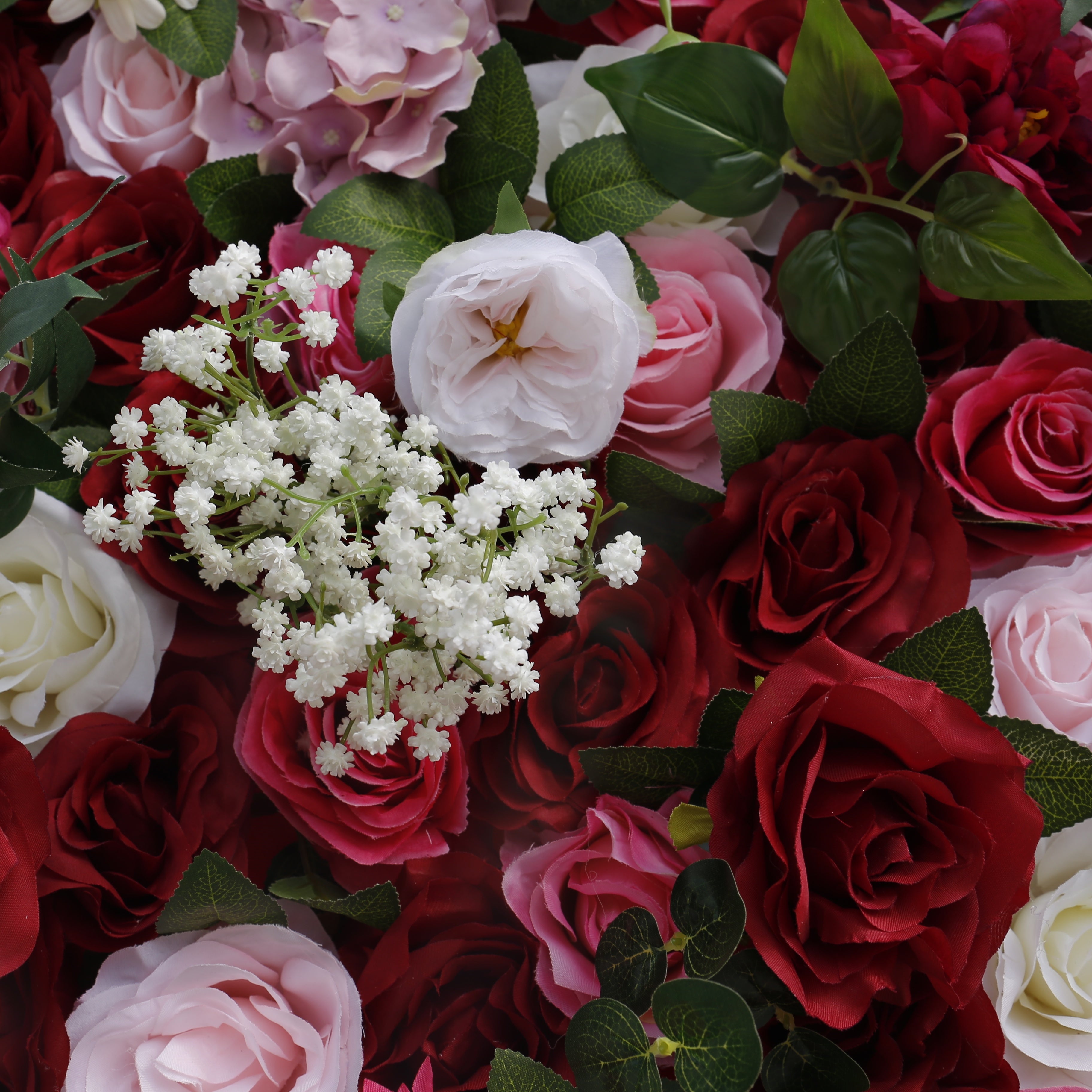 5D Red Pink Rose Baby Breath Roll Up Cloth Faux Flower Wall ACFW-059