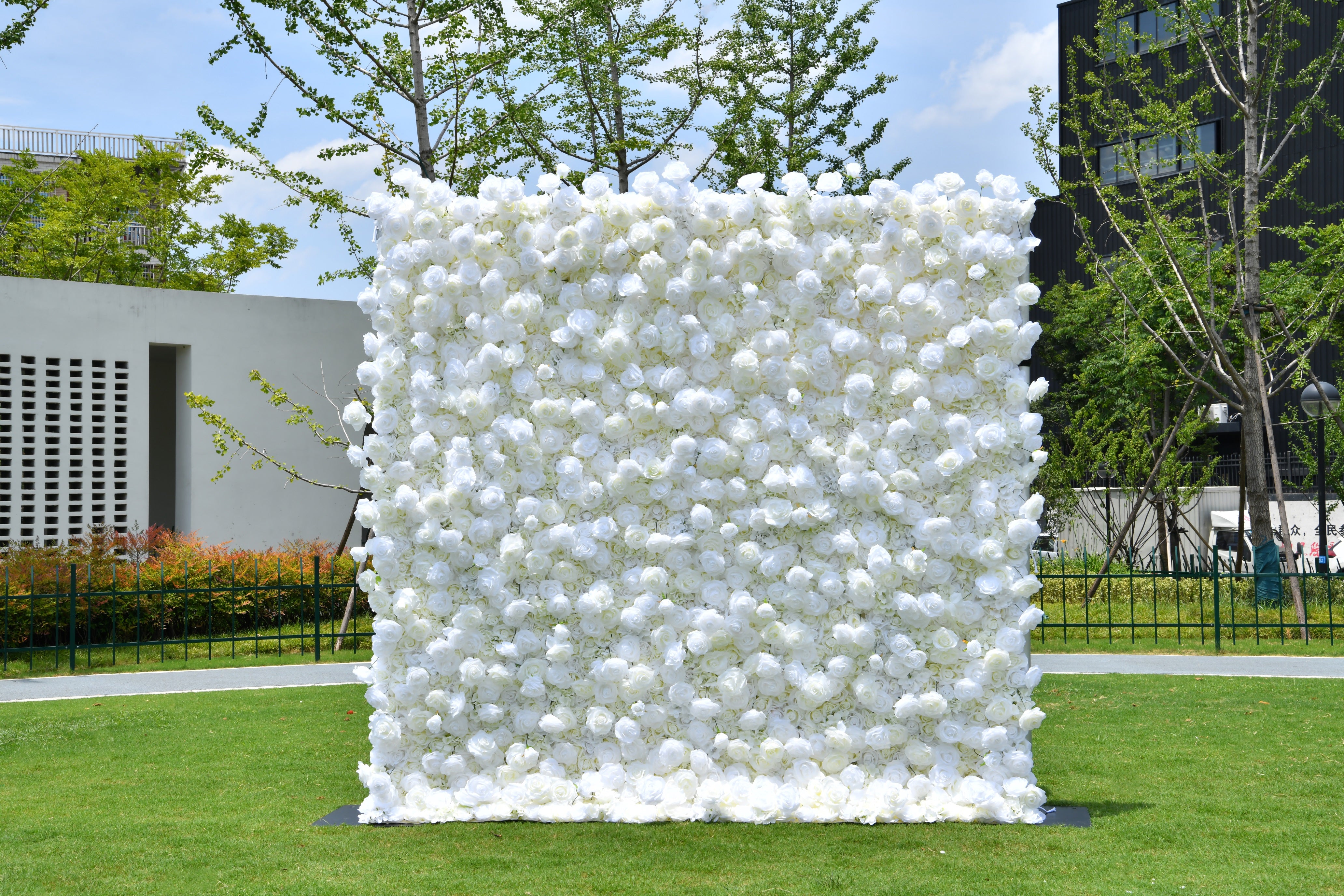 Fabric White & red Rose 5D Rolling Up Flower Wall Backdrop ACFW-060