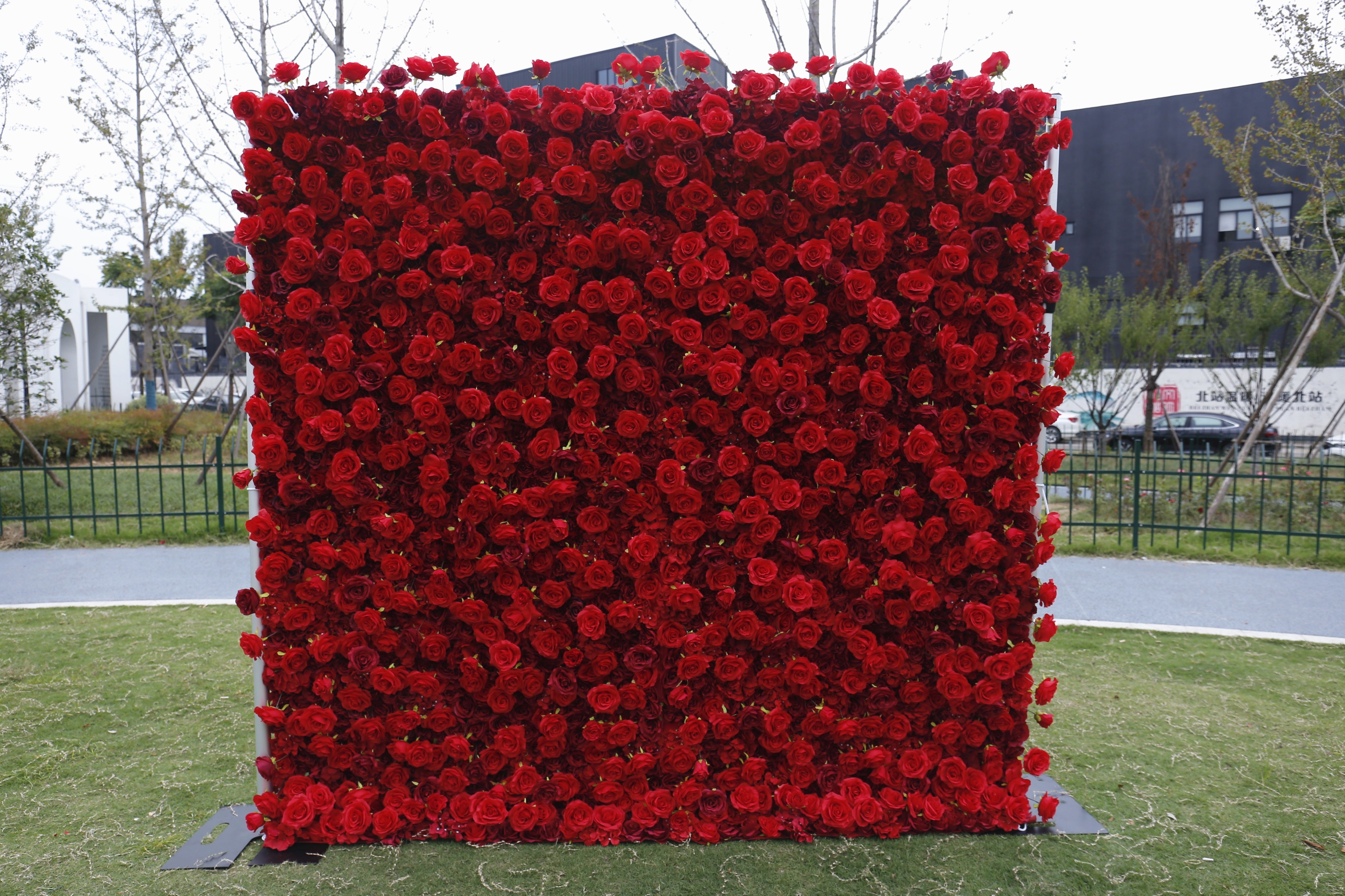 Fabric White & red Rose 5D Rolling Up Flower Wall Backdrop ACFW-060