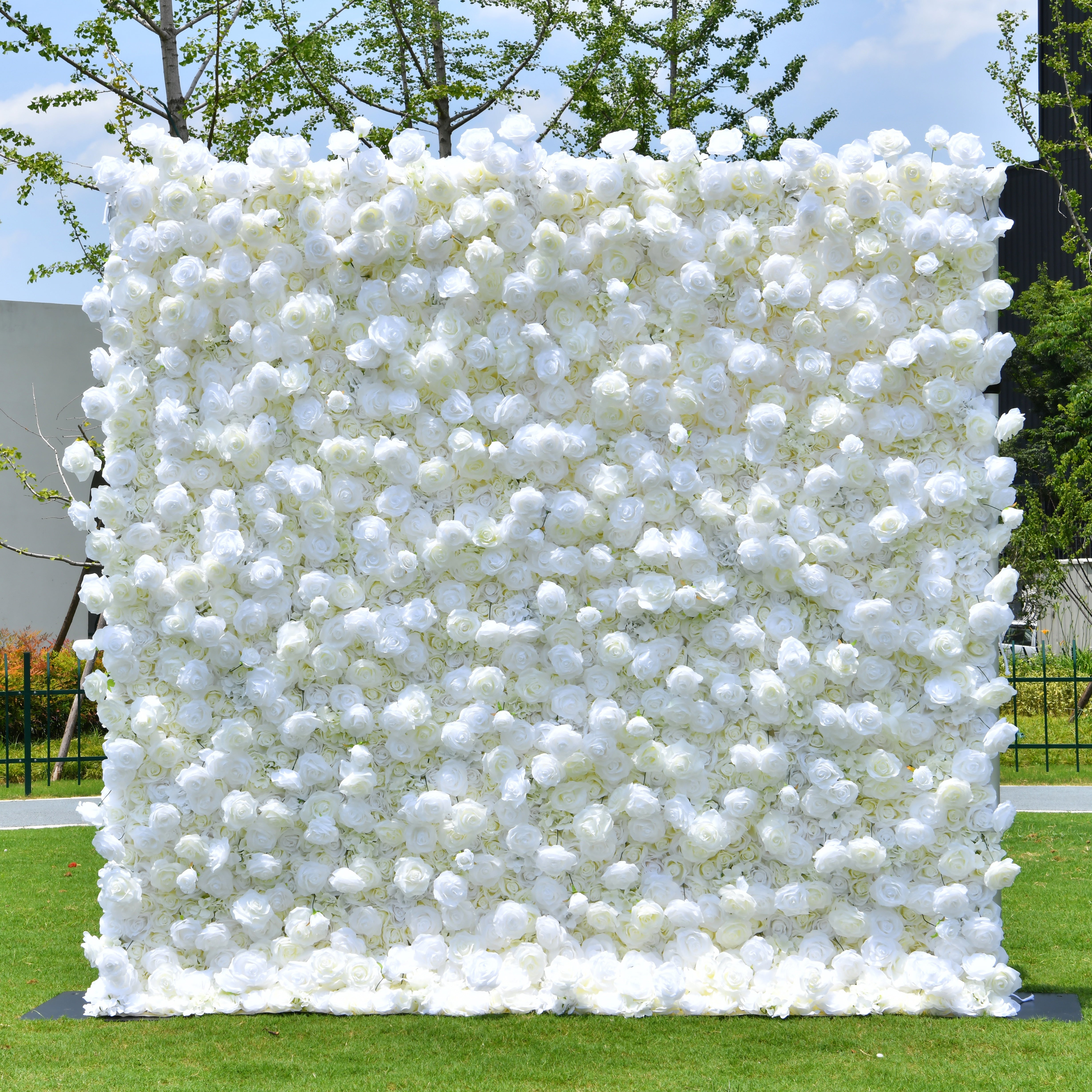Pure White Fabric Roses Wedding Backdrop Roll Up Flower Wall ACFW-0601