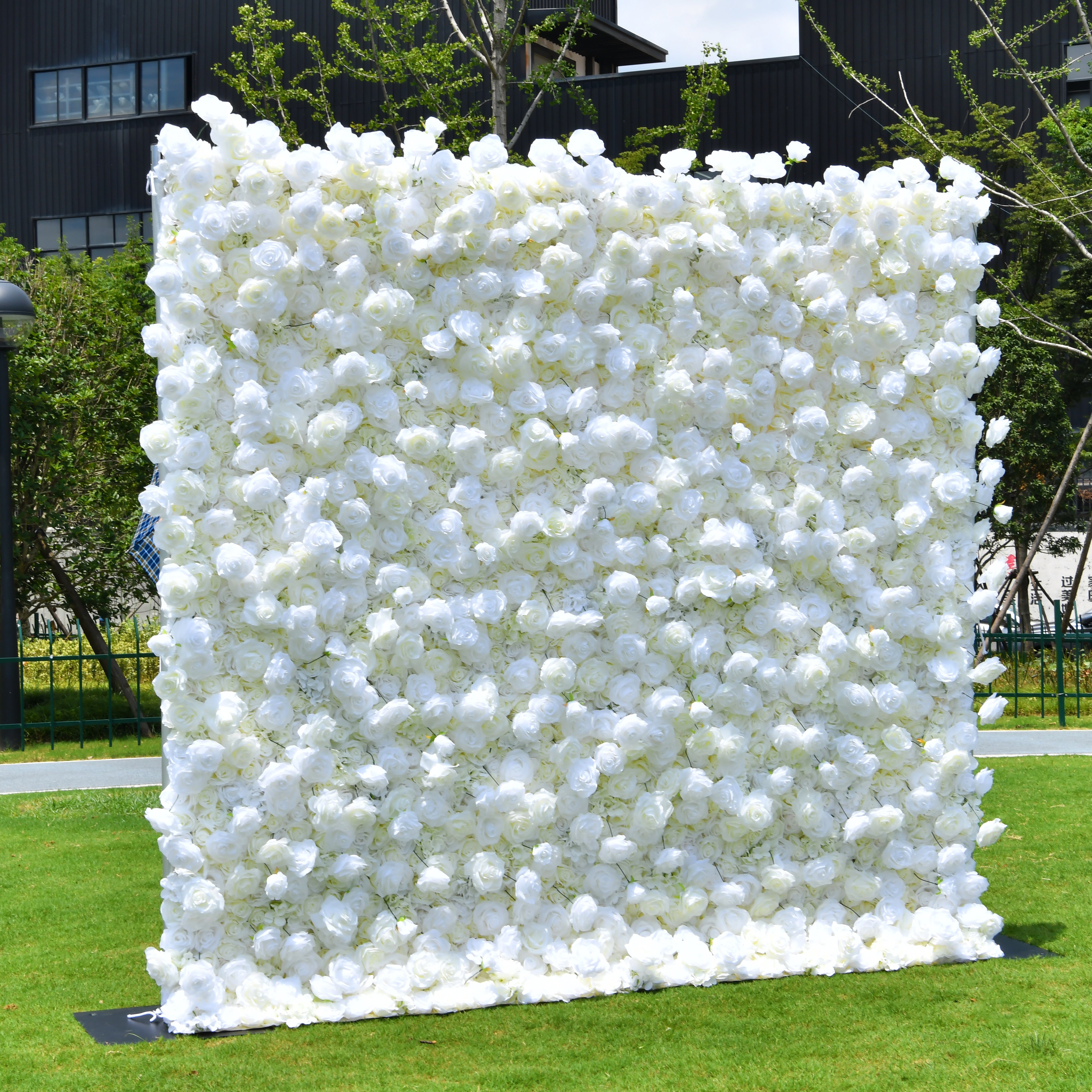 Pure White Fabric Roses Wedding Backdrop Roll Up Flower Wall ACFW-0601