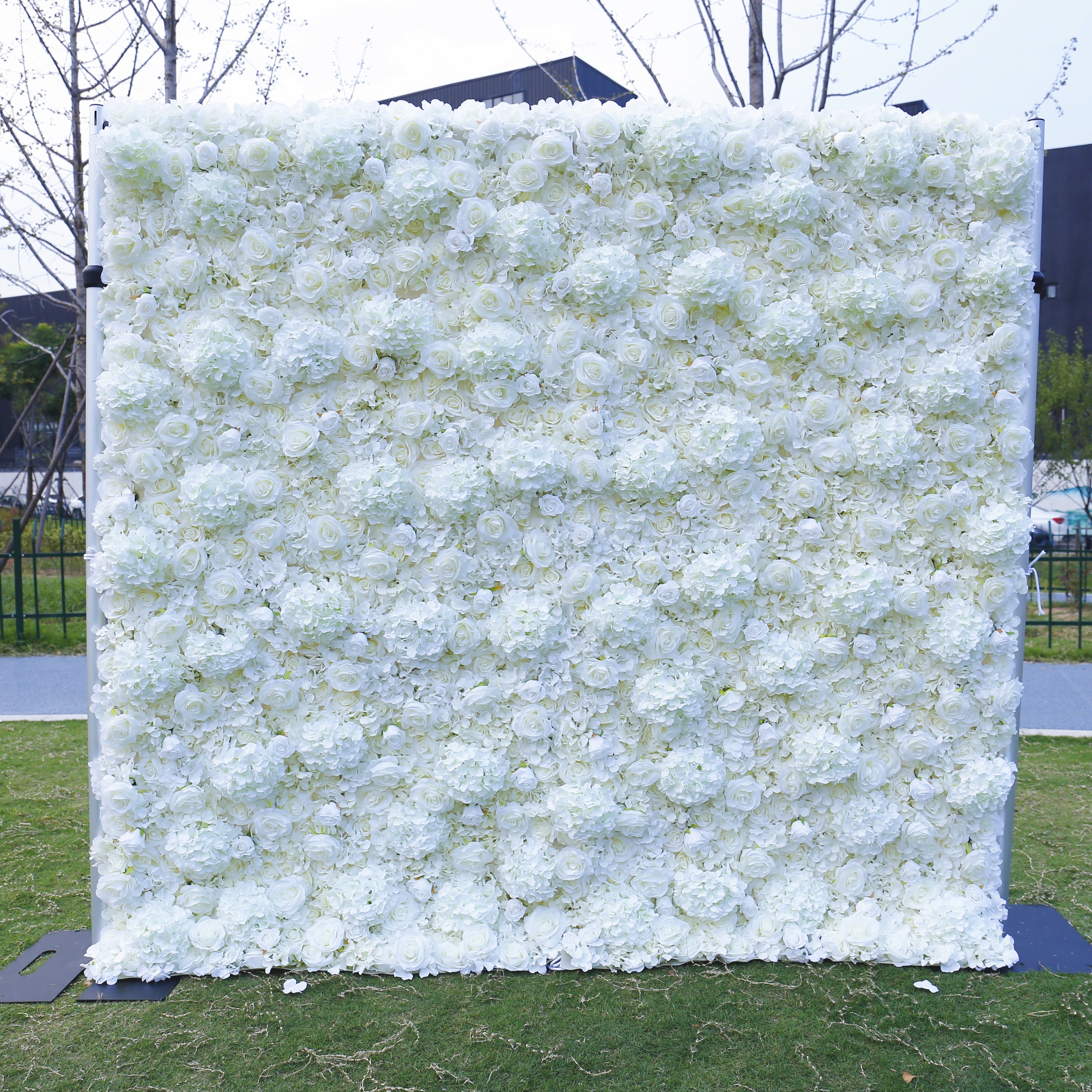 3D Silk Cloth Pure White Rose Simulated Wedding Faux Flower Wall ACFW-061